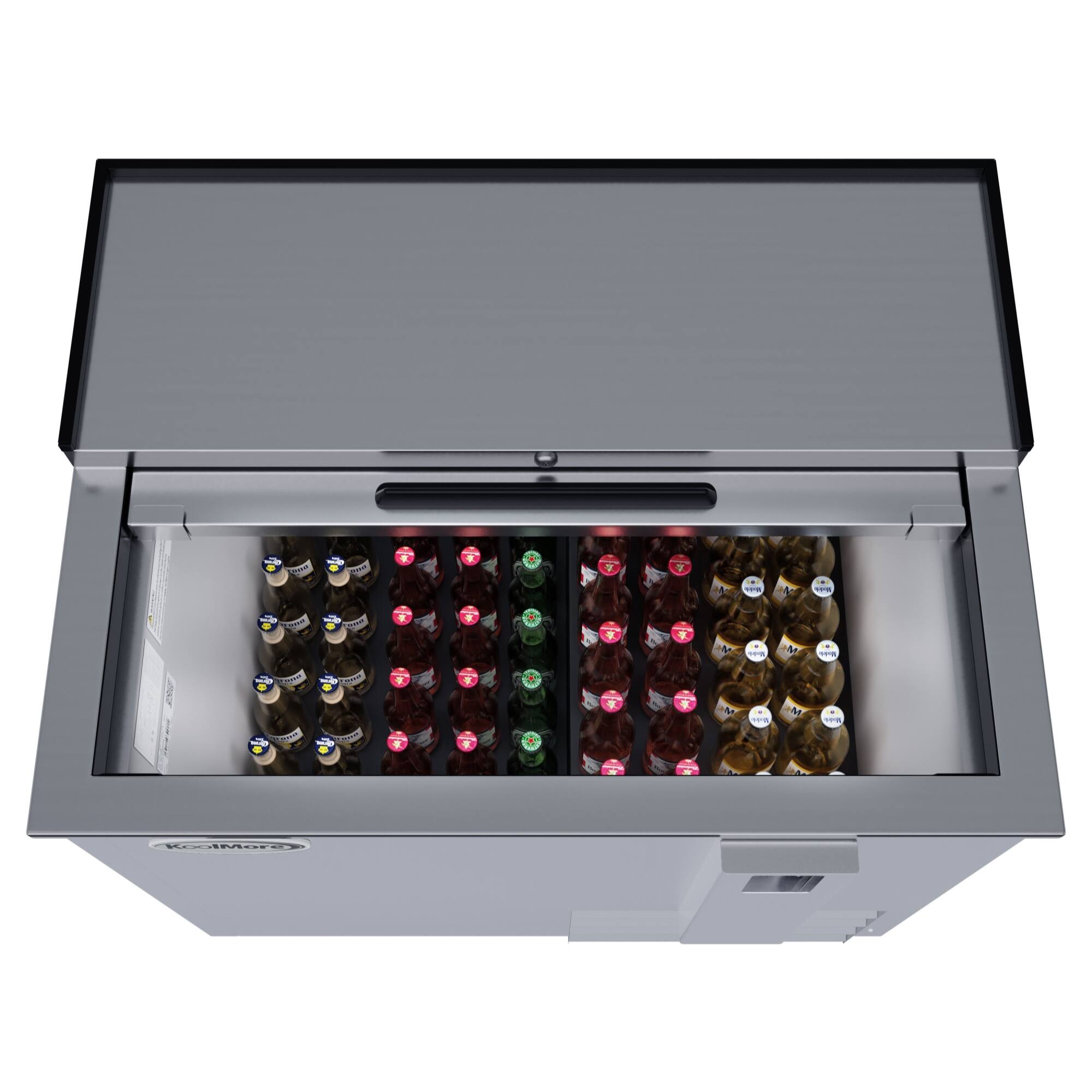 Angle. Koolmore - 36 in. Commercial Bottle Cooler in Stainless-Steel with Built-In Opener, ETL Listed, 9 cu. ft. (KM-BOC36-SS) - Stainless steel.