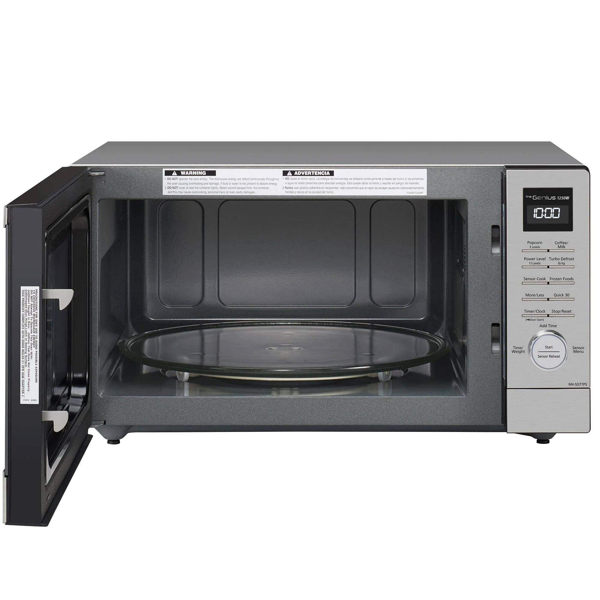 A WARNING A ADVERTENCIA 00 ct - 7g - E by - la the creas trages c TVT you are R mege minumin - ander enver - * tomo a Peros por celing everheating in simeps todo con creart mork top  or ca on evergie to 100 total 2 one 100 + price * total x = THE in x Your - roops - to cans  or 5 cape sopc HAPPY advosirament  Services perms on san Daily servign - and by - /

Genius MISTI
1:00
Popcorn 
Coffeel Milk
Power Level Turbo Defrost Theek 3/4g
Senuor Cook Frozen Foods
More/Le Less
Quick 30
Time: Codi
Stop Reset
HOU Add Time
Timel Weight
Start Senuce Rebest
Sensor Menu
NN-SD7395
