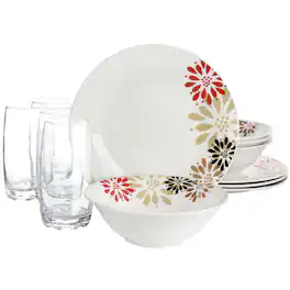 Gibson - Everyday Osaka Blossom Fine Ceramic 12 Piece Dinnerware Combo Set - White with floral accents