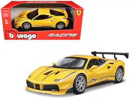 Ferrari 488 Challenge #25 Yellow with Blue Stripes "Ferrari Racing" 1/24 Diecast Model Car by Bburago - Yellow and Blue