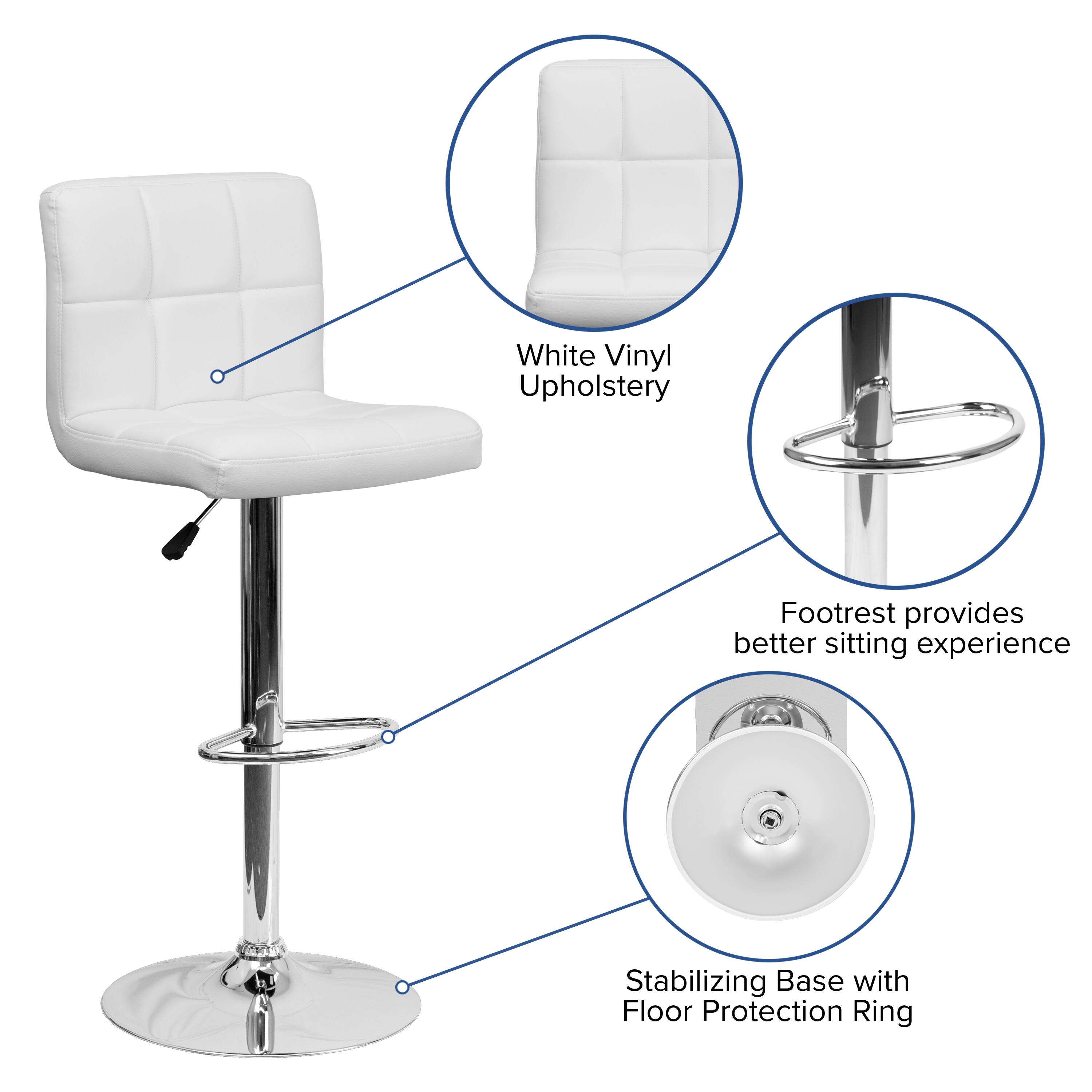White Vinyl Upholstery Footrest provides better sitting experience Stabilizing Base with Floor Protection Ring