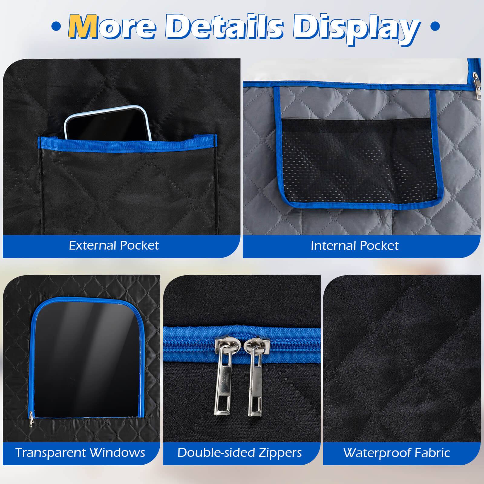 More Details Display

- External Pocket
- Internal Pocket
- Transparent Windows
- Double-sided Zippers
- Waterproof Fabric