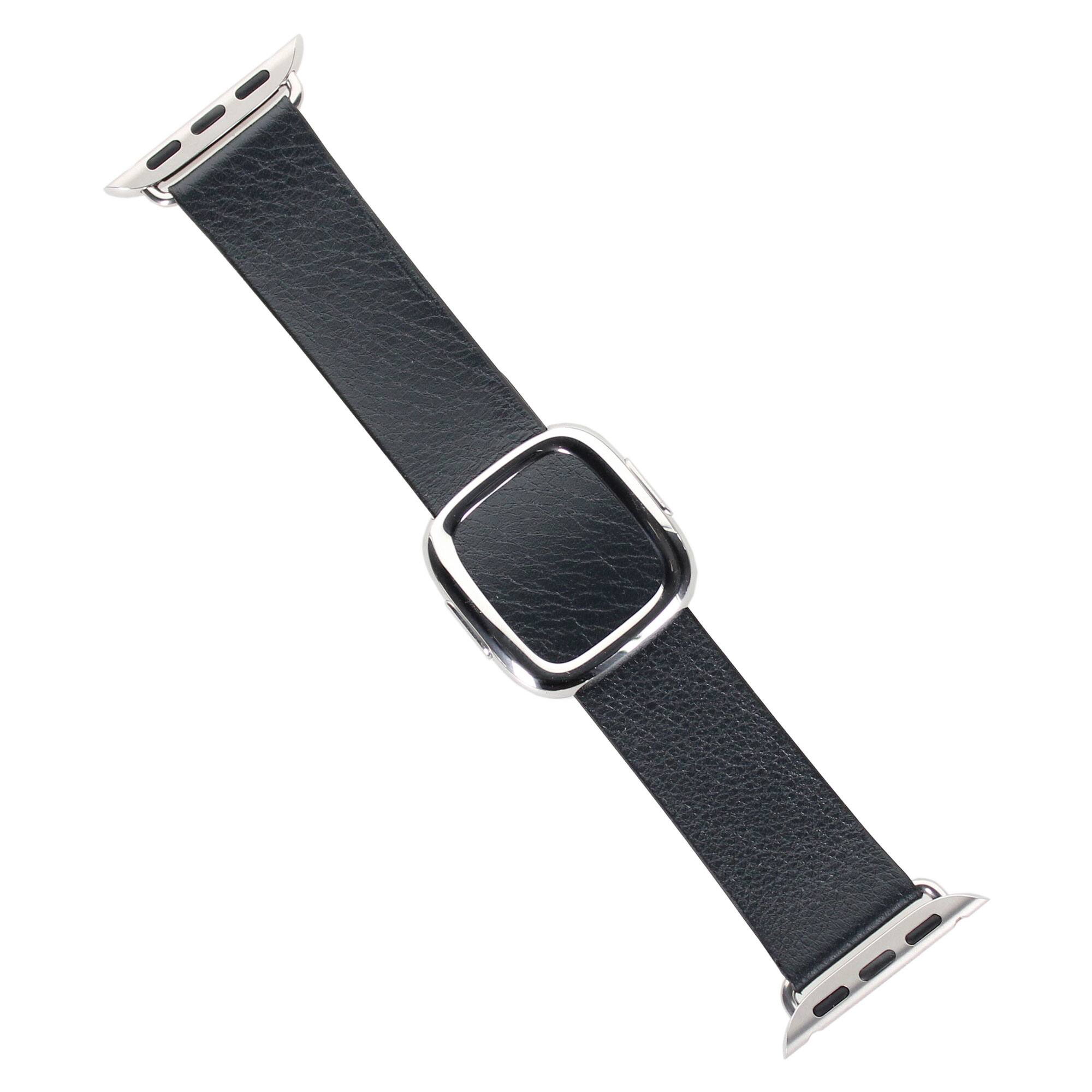 Front. Apple - Apple Watch Band - Modern Buckle (41mm) - Midnight - Medium - Black.