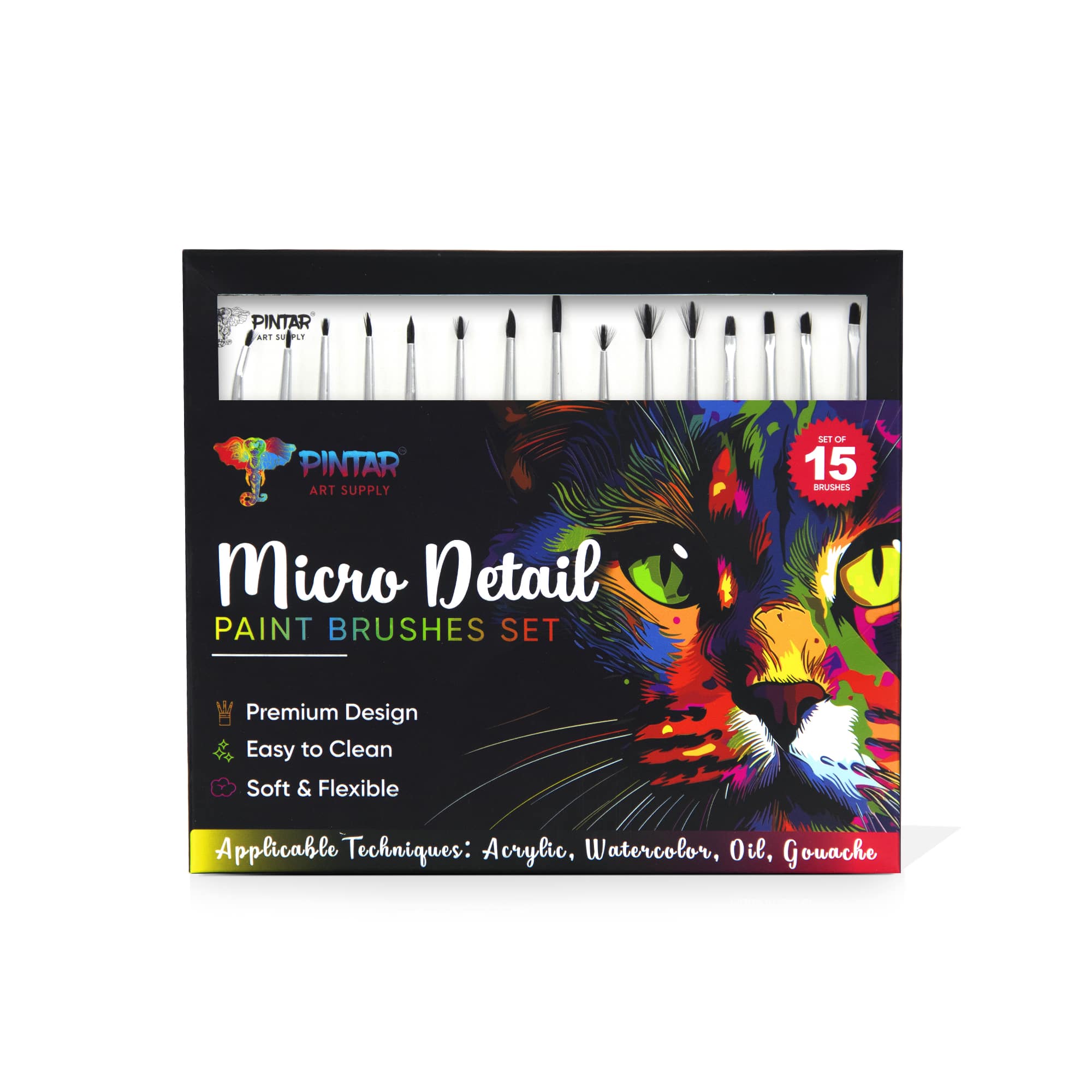 Pintar - 15-Piece Fine Detail Paint Brushes for Acrylic Painting - Watercolors - Crafts - Models & Face Painting