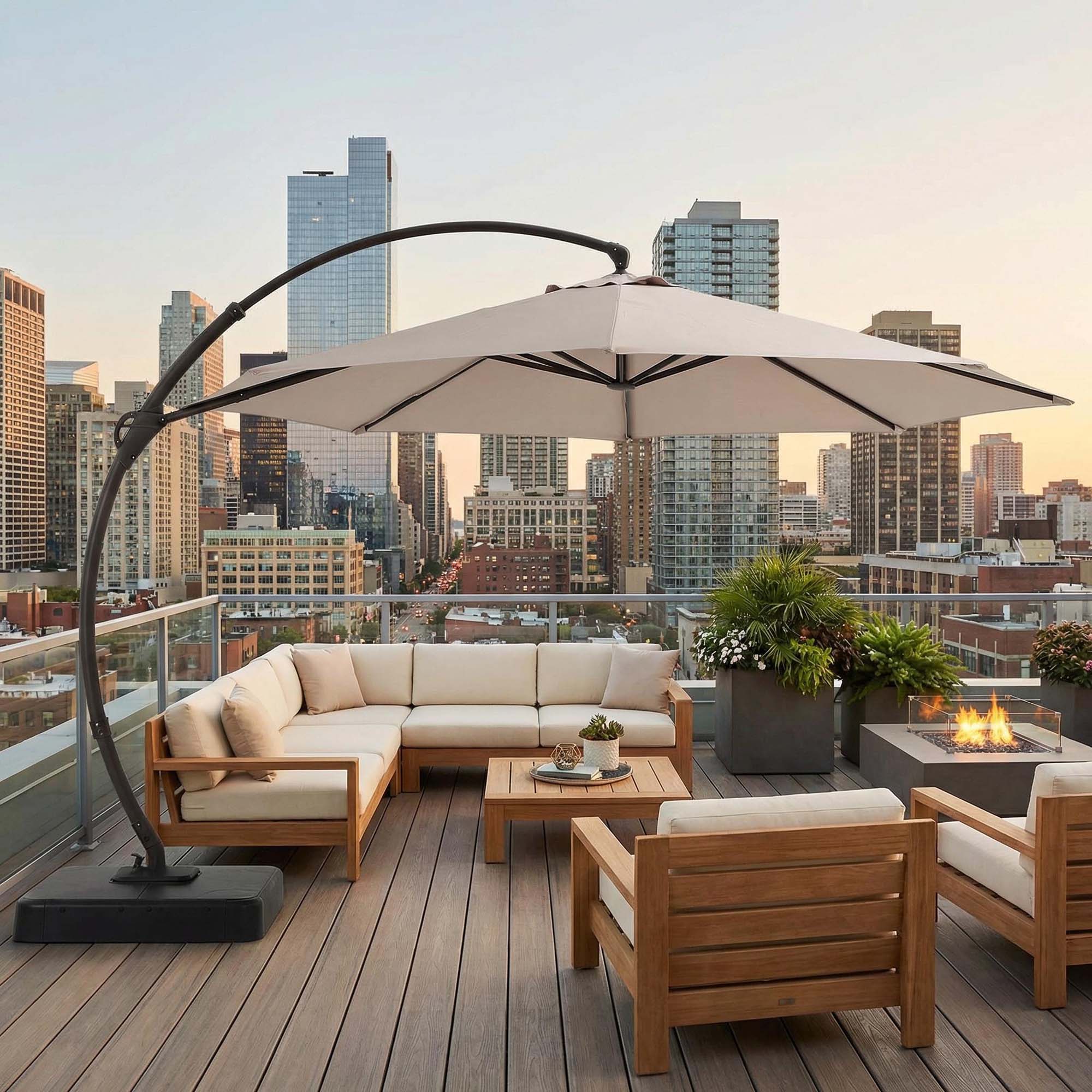 Alt View 3. Boyel Living - 11ft New Champagne Cantilever Patio Umbrella UV Protection - Champagne.