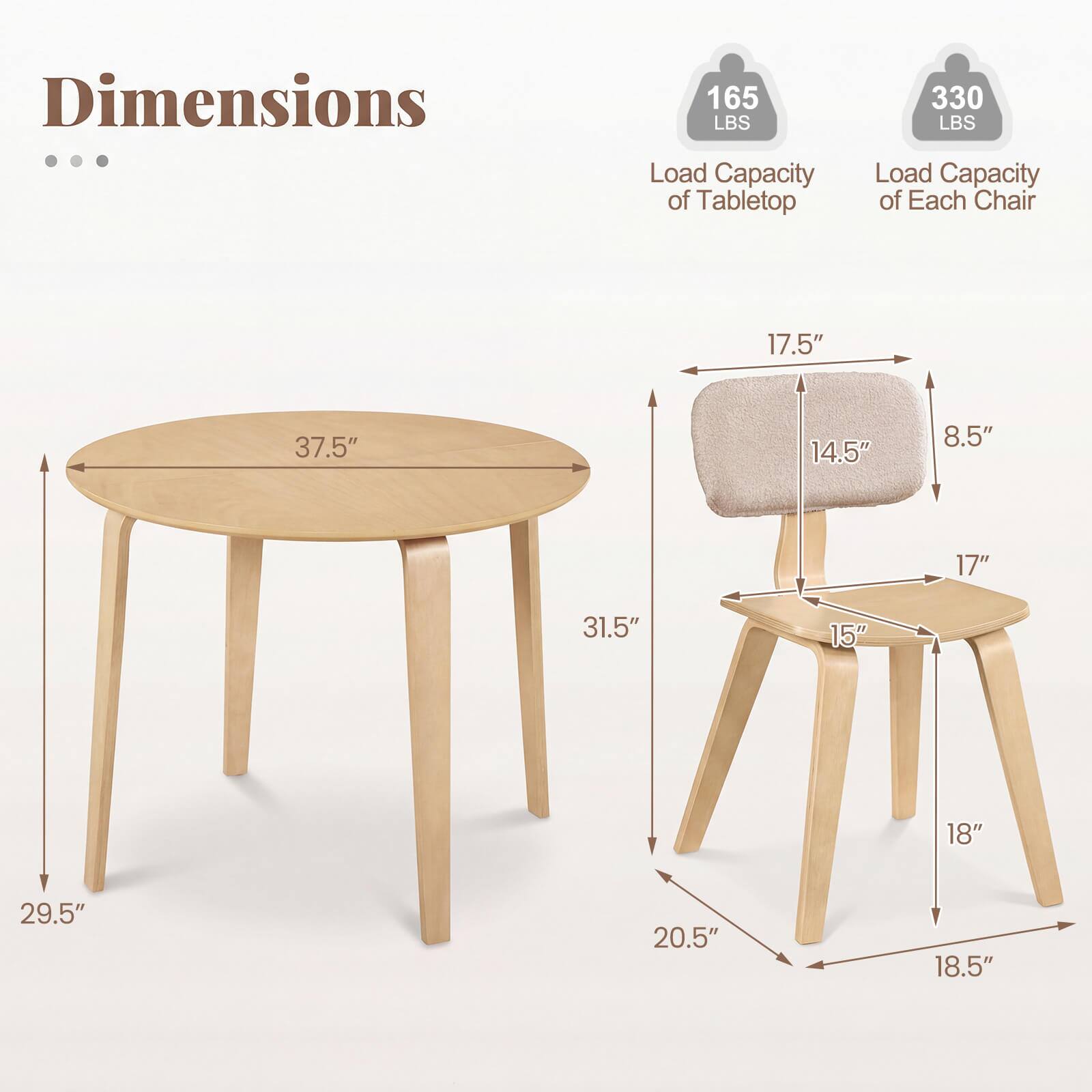 Dimensions

- 165 LBS Load Capacity of Tabletop
- 330 LBS Load Capacity of Each Chair

- 17.5"
- 37.5"
- 14.5"
- 8.5"
- 17"
- 31.5"
- 15"
- 18"
- 29.5"
- 20.5"
- 18.5"