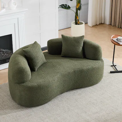 Front. Anysun - 66.9" Curved Teddy Velvet Loveseat Sofa - Full Compression Sponge, No Assembly, 350 lbs Capacity for Small Spaces - Green.