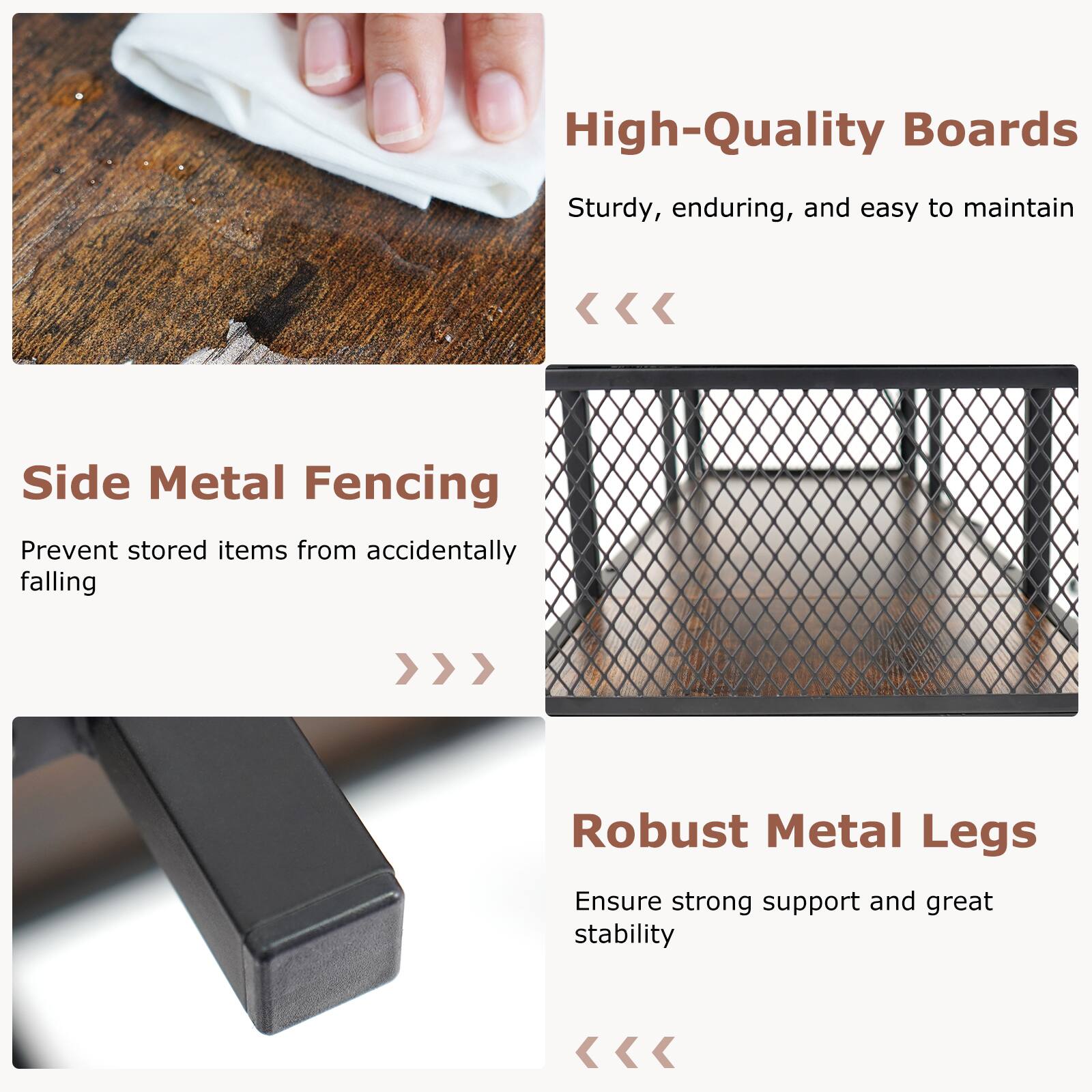 High-Quality Boards, Side Metal Fencing, Robust Metal Legs