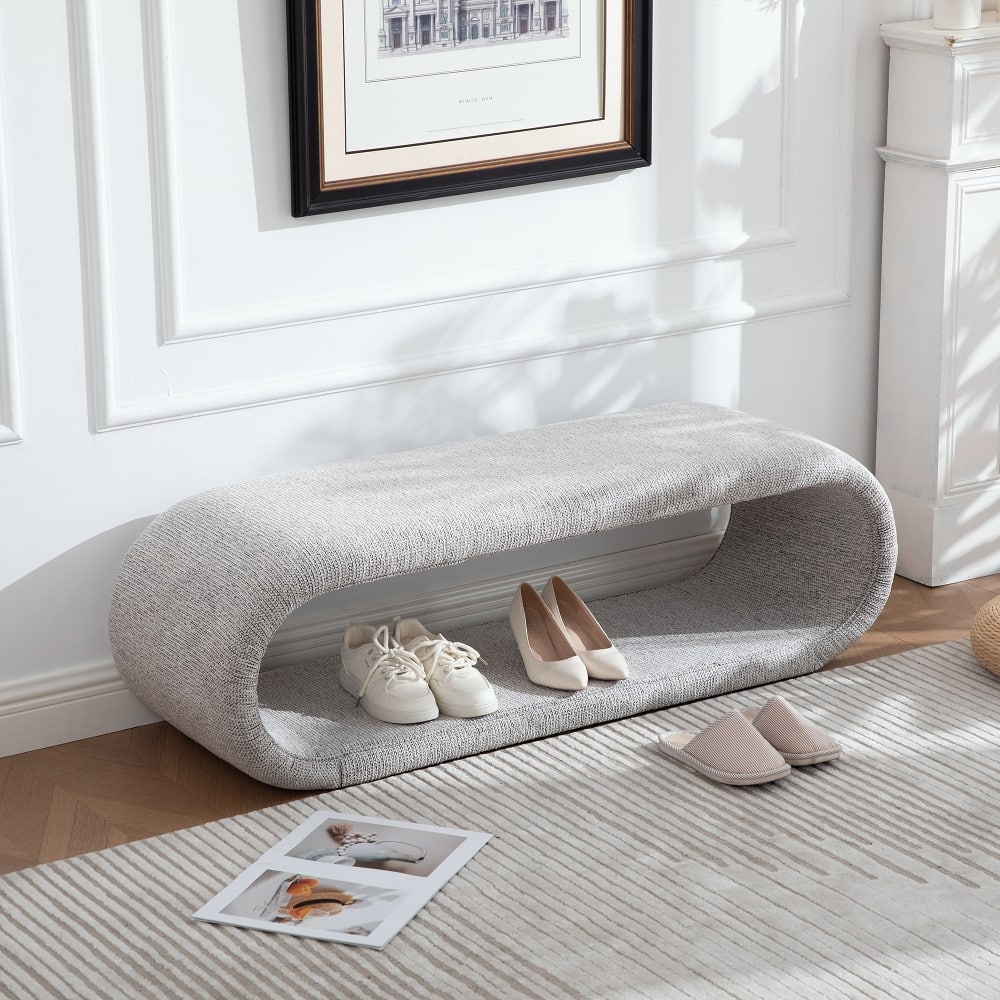 Ropilly - 52 Inch Chenille Upholstered Bench, Modern Shoe Bench with Iron Frame for Bedroom End of Bed - Light brown price history on PriceWatchPro