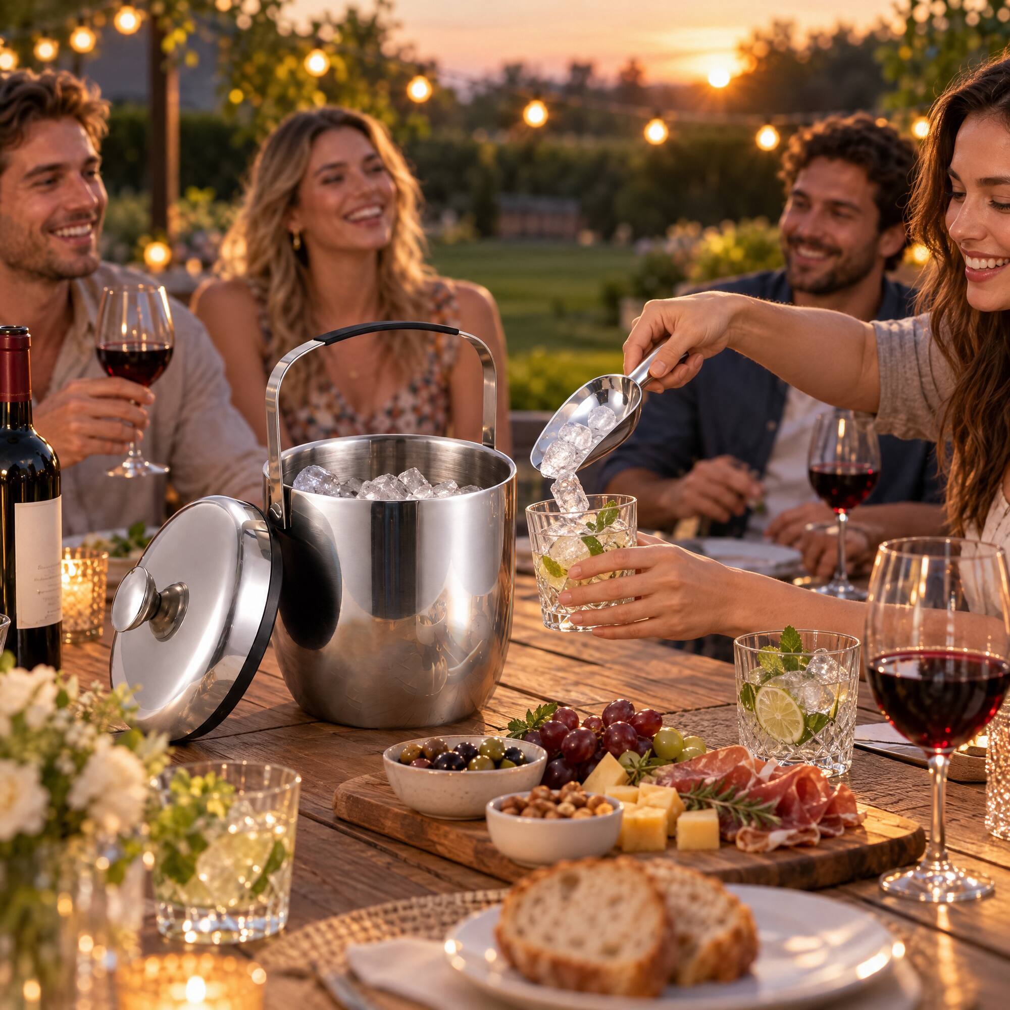 Angle. Malletson - 3L Double-Wall Insulated Stainless Steel Ice Bucket with Lid & Tongs – 20-Hour Cold Retention - Sliver.