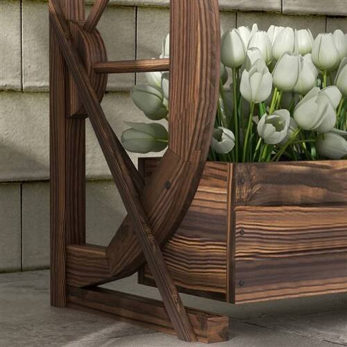 Back. SlickBlue - Rustic Wooden Wagon Wheel Garden Planter with 2 Fir Wood Planter Boxes - Brown.