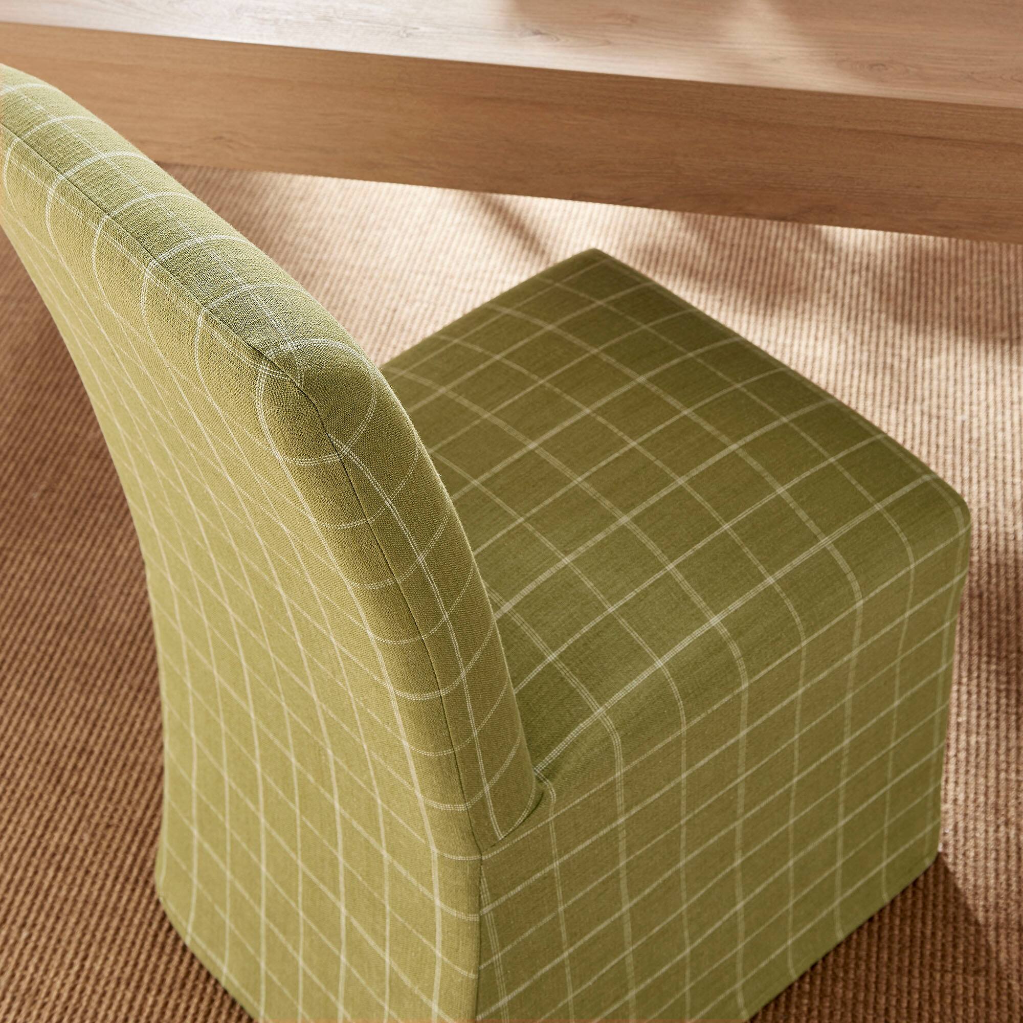Alt View 2. Modway - Aster Linen Cotton Blend Slipcovered Dining Chairs Set of 2 by Modway - Artichoke Windowpane Check.
