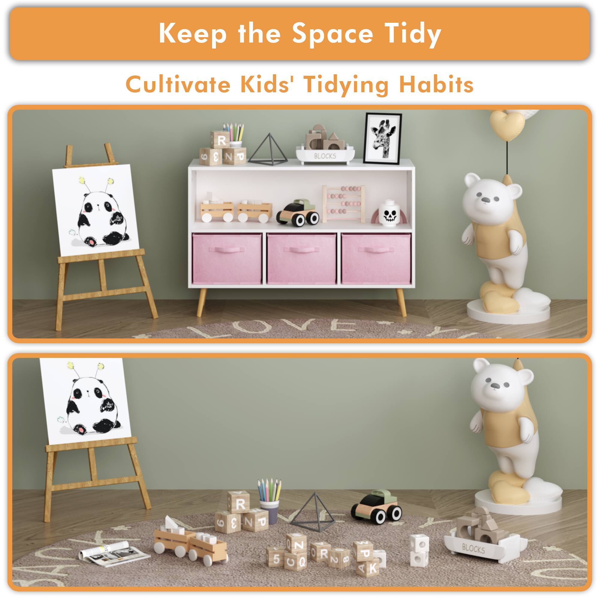 Keep the Space Tidy  
Cultivate Kids' Tidying Habits

6  
R 3 N  
P  
BLOCKS  
00000 00000 COOOO COCOO

9  
R 3 N  
P  
5  
N C Q  
0 R 2  
8  
W P A K  
BLOCKS