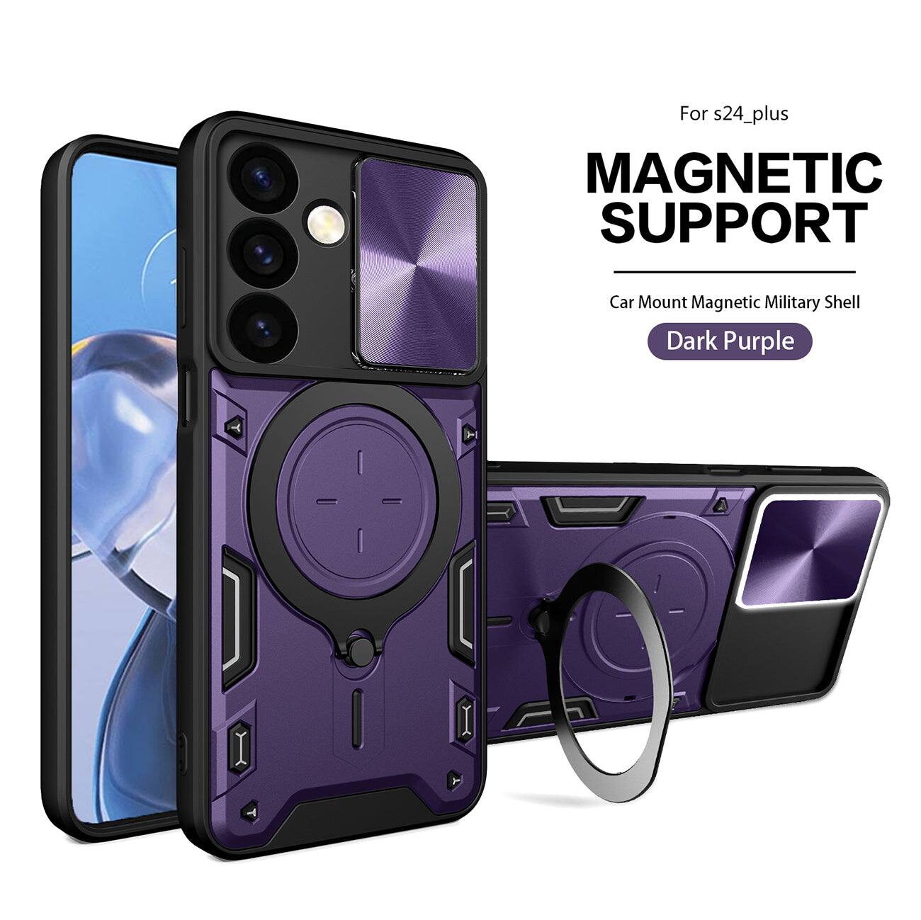 Reiko - Tpu Pc Shockproof Magnetic Phone Case With Free Adjustment Ring Holder For Samsung Galaxy S24 Plus In - Purple