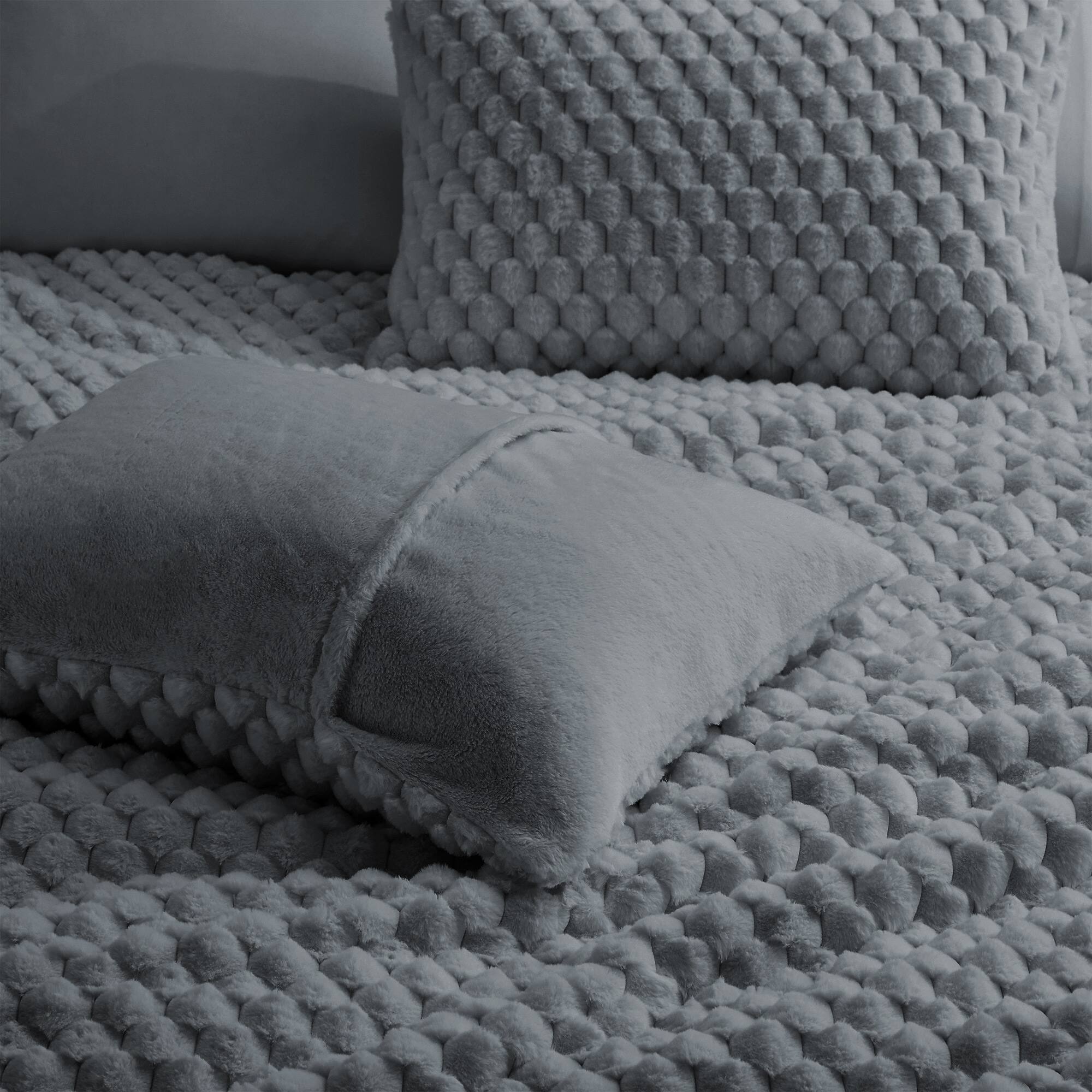 Alt View 1. Peace Nest - Peace Nest Faux Rabbit Fur Comforter Set, Ultra Soft Down Alternative Bedding Set, Dark Gray, King - Dark Gray.