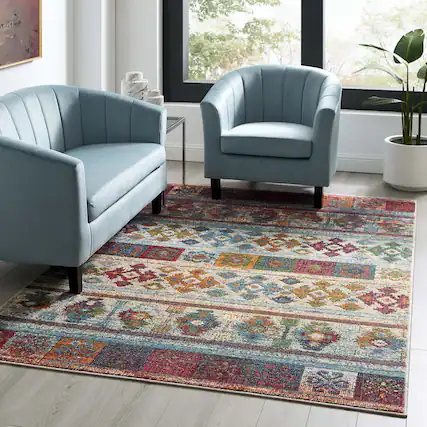 Front. Modway - Tribute Nala Distressed Vintage Floral Lattice Area Rug - Multicolored.