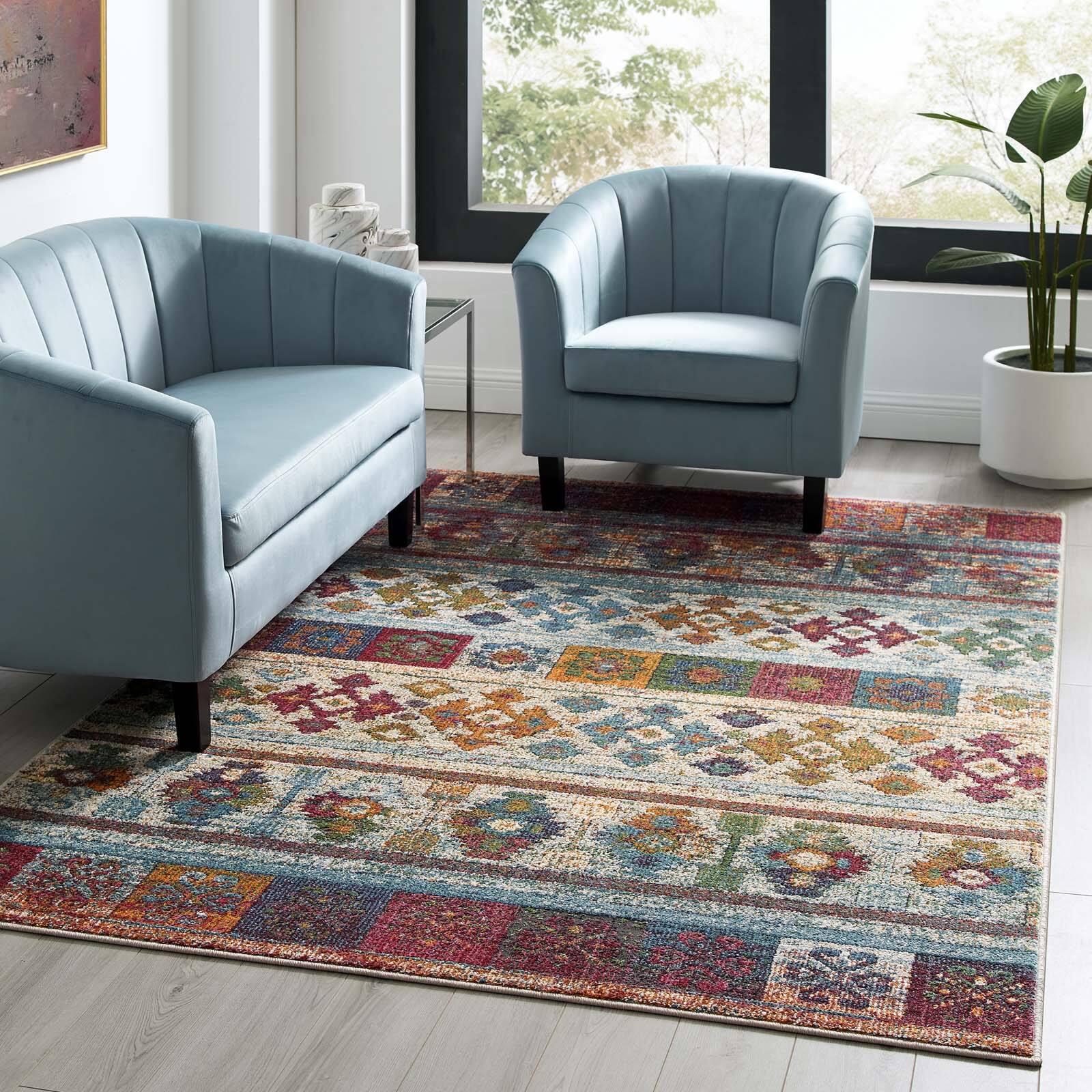 Front. Modway - Tribute Nala Distressed Vintage Floral Lattice Area Rug - Multicolored.