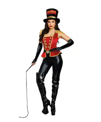Front. Dreamgirl - Flirty Lion Tamer Women's 4-Piece Costume | Medium - Red.