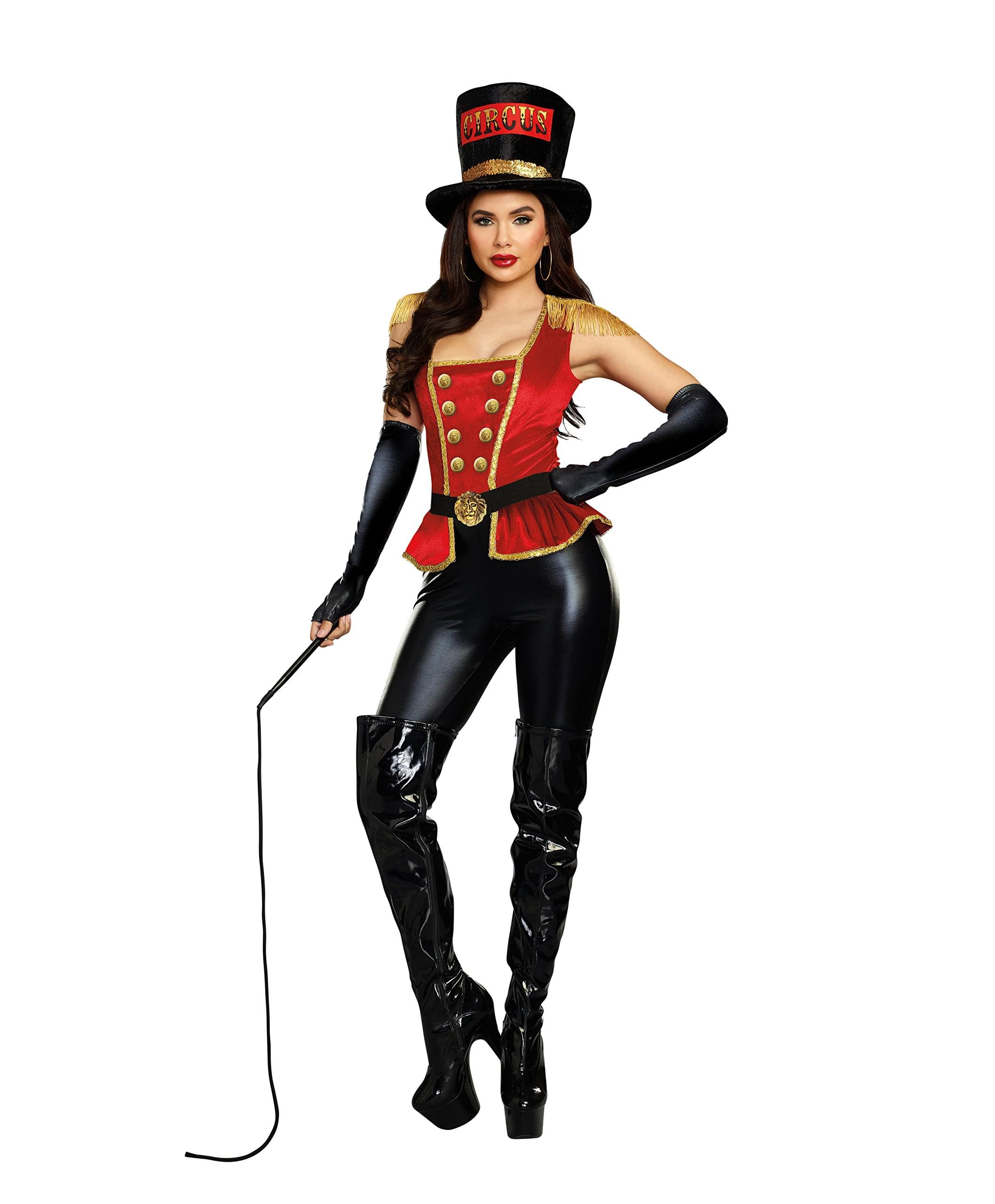 Front. Dreamgirl - Flirty Lion Tamer Women's 4-Piece Costume | Medium - Red.