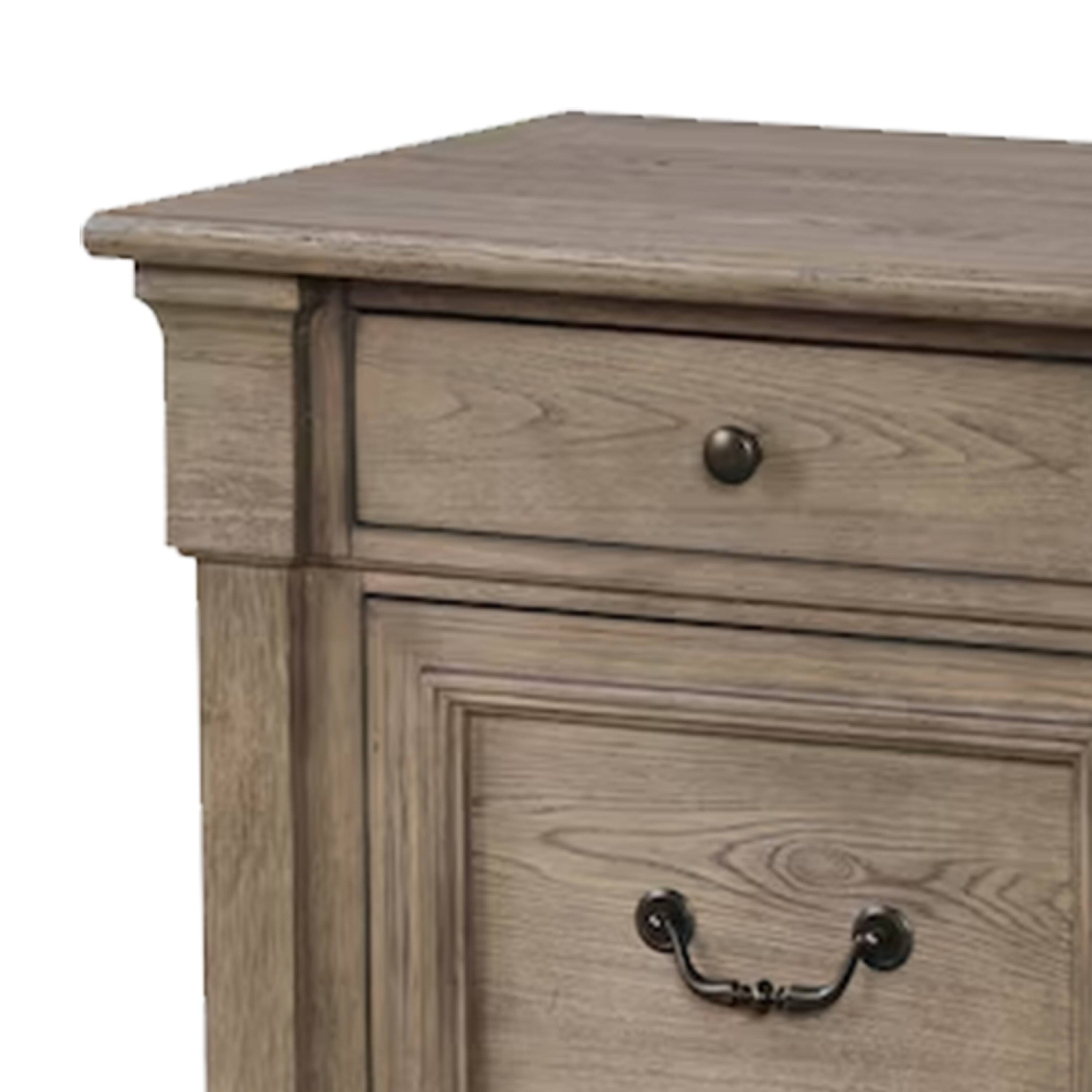 Alt View 1. Manhattan Lane - Roi Nightstand, 2 Drawers, Weathered Gray Solid Wood, 28 Inch - Gray, Dark Bronze.