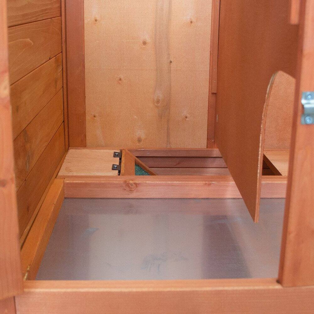 Alt View 3. TRIXIE - Weatherproof Outdoor 2-Story Wooden Small Animal Hutch with Run & Pull-Out Tray - Brown.