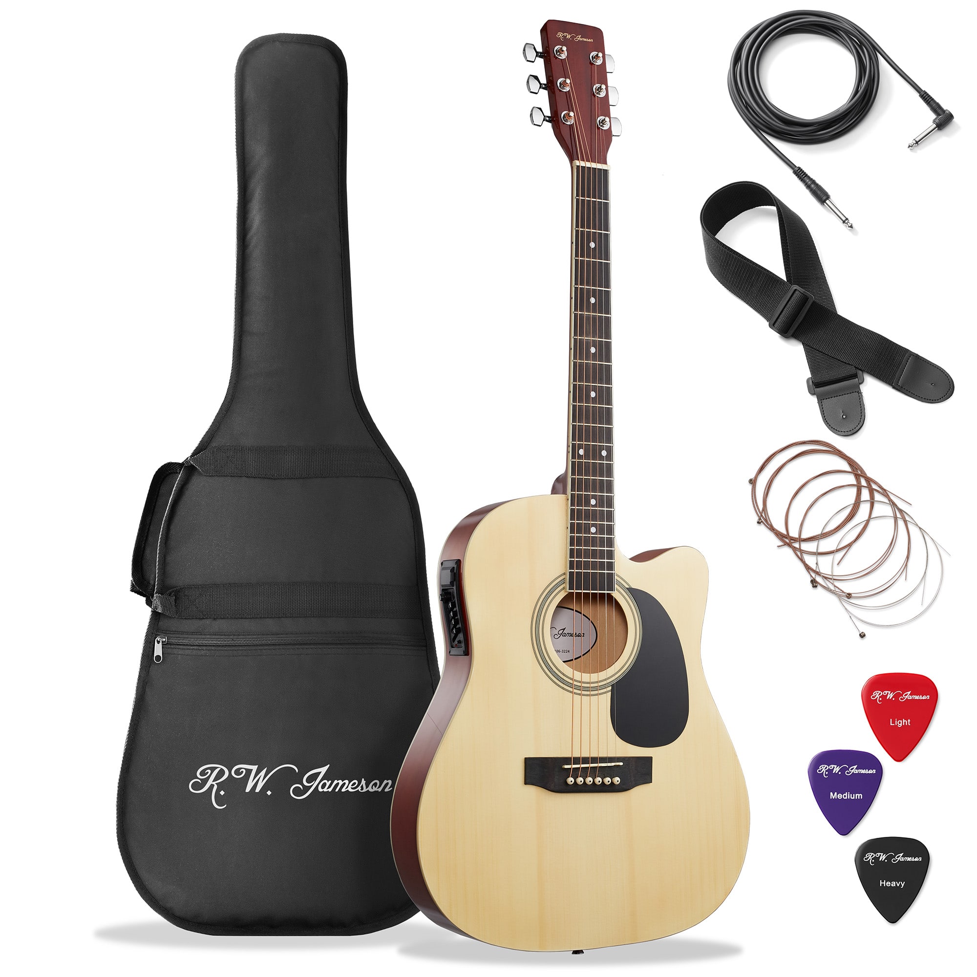 Jameson Guitars - Thinline Cutaway Acoustic Electric Guitar with Gig Bag - Right Handed - Natural