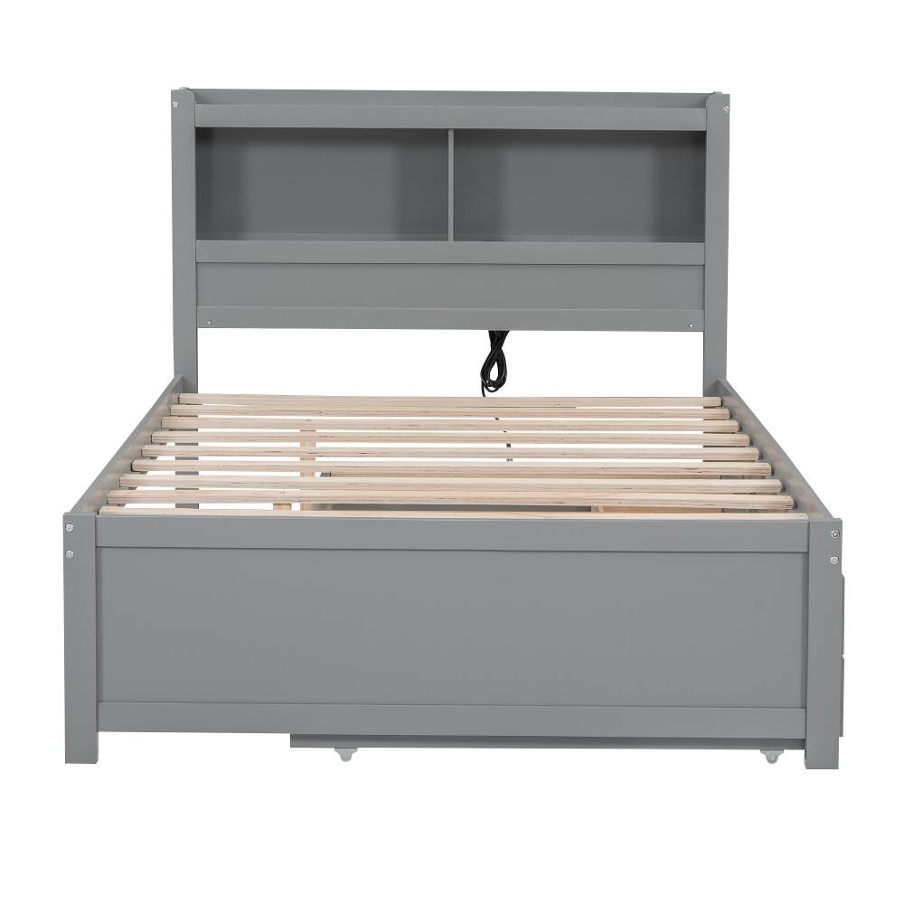 Alt View 8. Loheer - Loheer Full Size Platform Bed with Trundle, Drawers and USB Ports, Gray Captains Bed - Gray.
