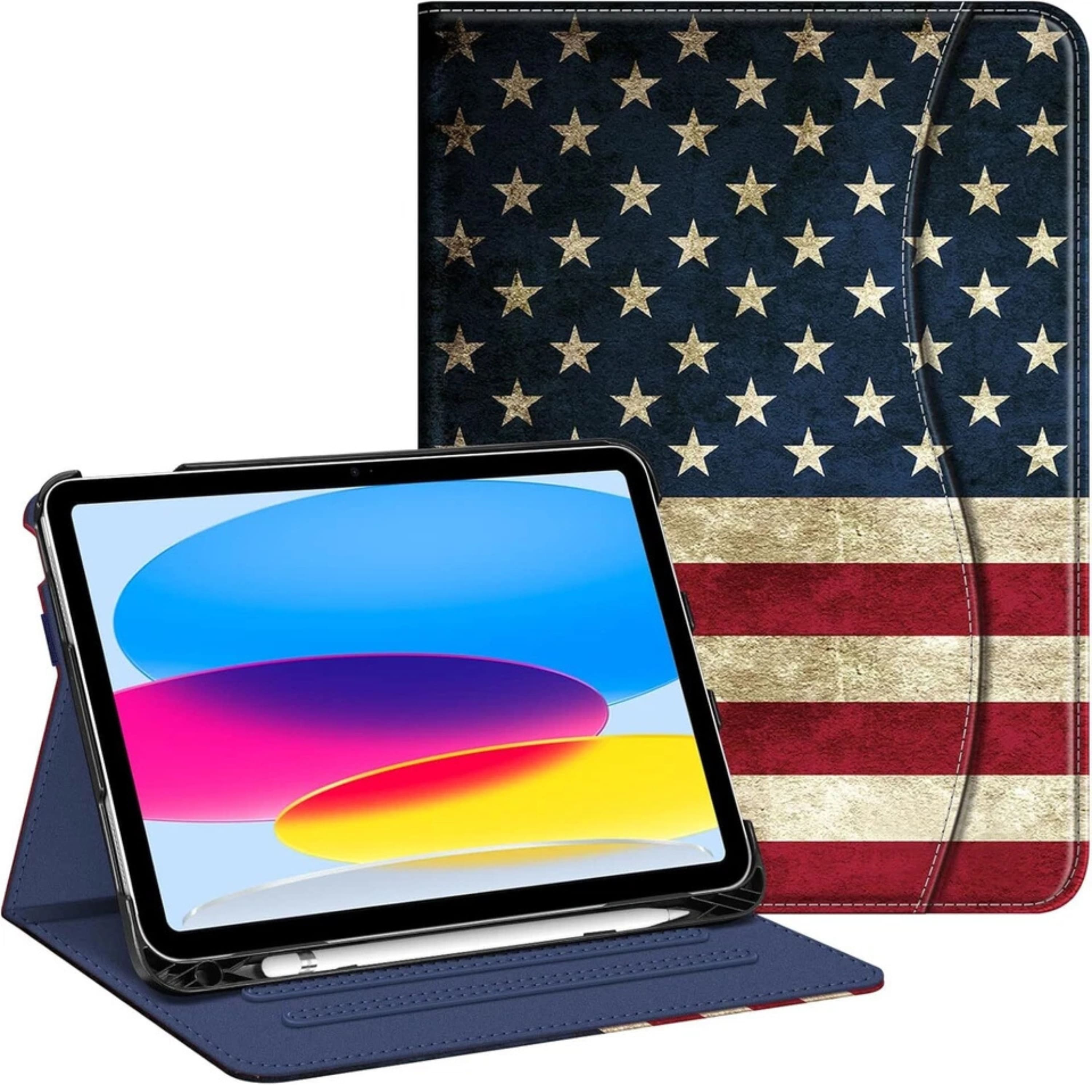 Front. Kitcheniva - iPad 10th Generation 2022 Case With Stand And Pocket  10.9'' Red Blue - Red Blue.