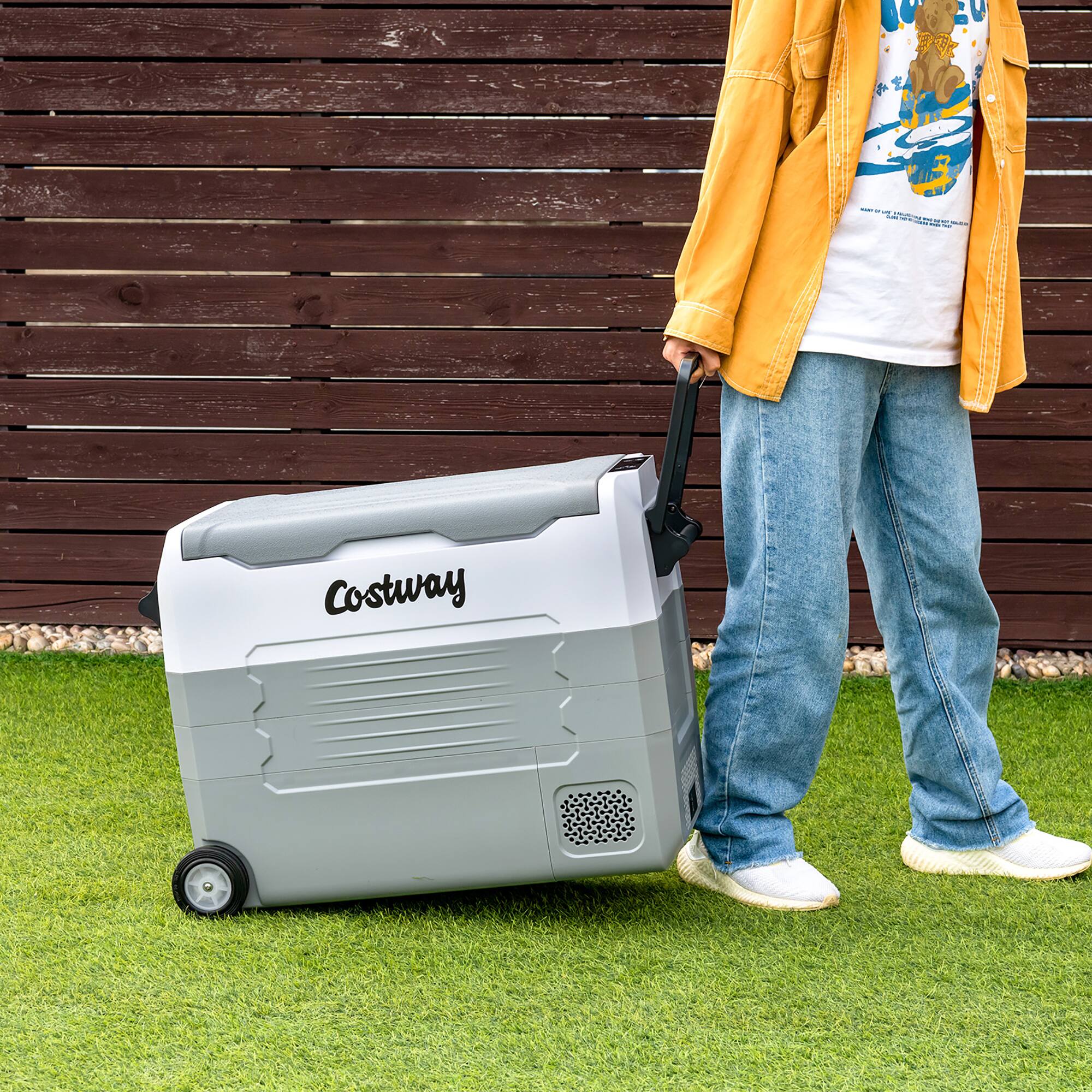 Costway 58 Quarts Car Refrigerator Portable RV Freezer Dual Zone w