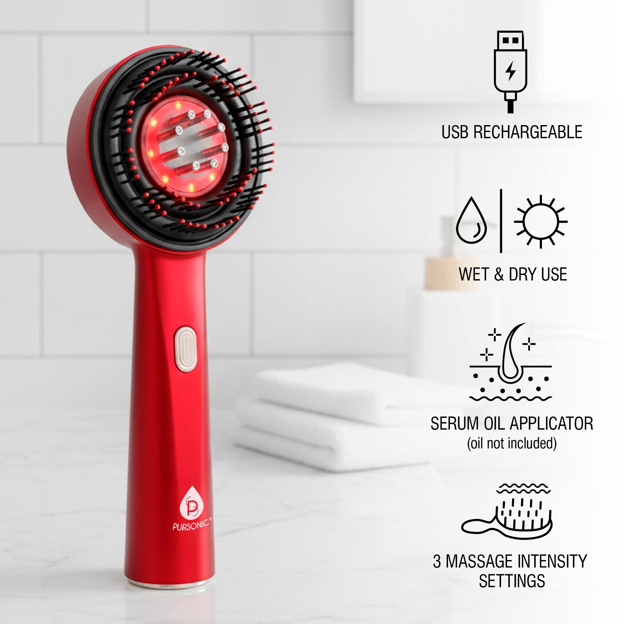 Pursonic Red Light LED Scalp & Hair Therapy Brush & Advanced