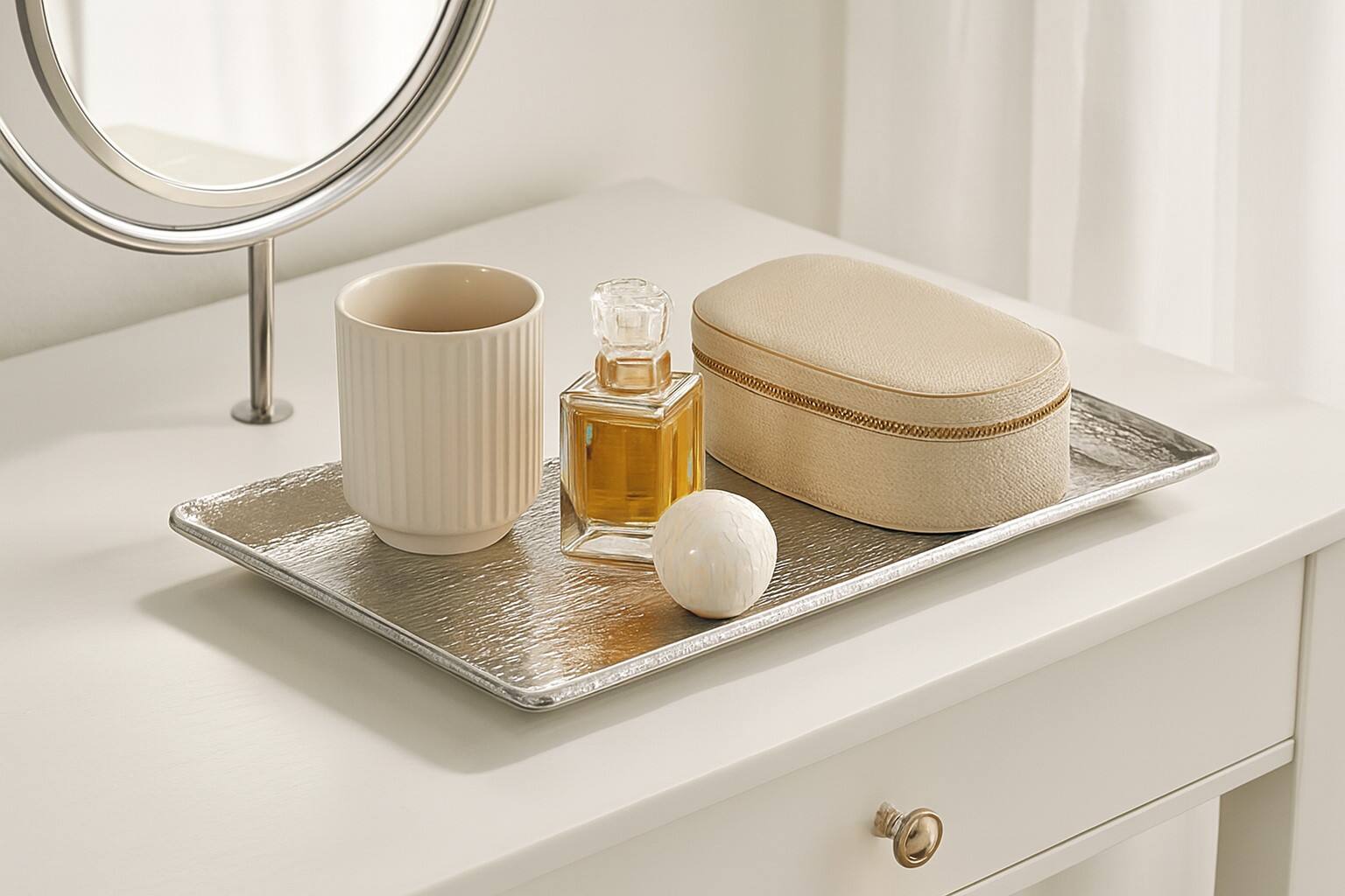 Back. Jiallo - Aura Etched Decorative Vanity Tray 17x11" - Silver.