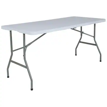 Front. Emma + Oliver - 4.97-Foot Bi-Fold Plastic Folding Table - Granite White.