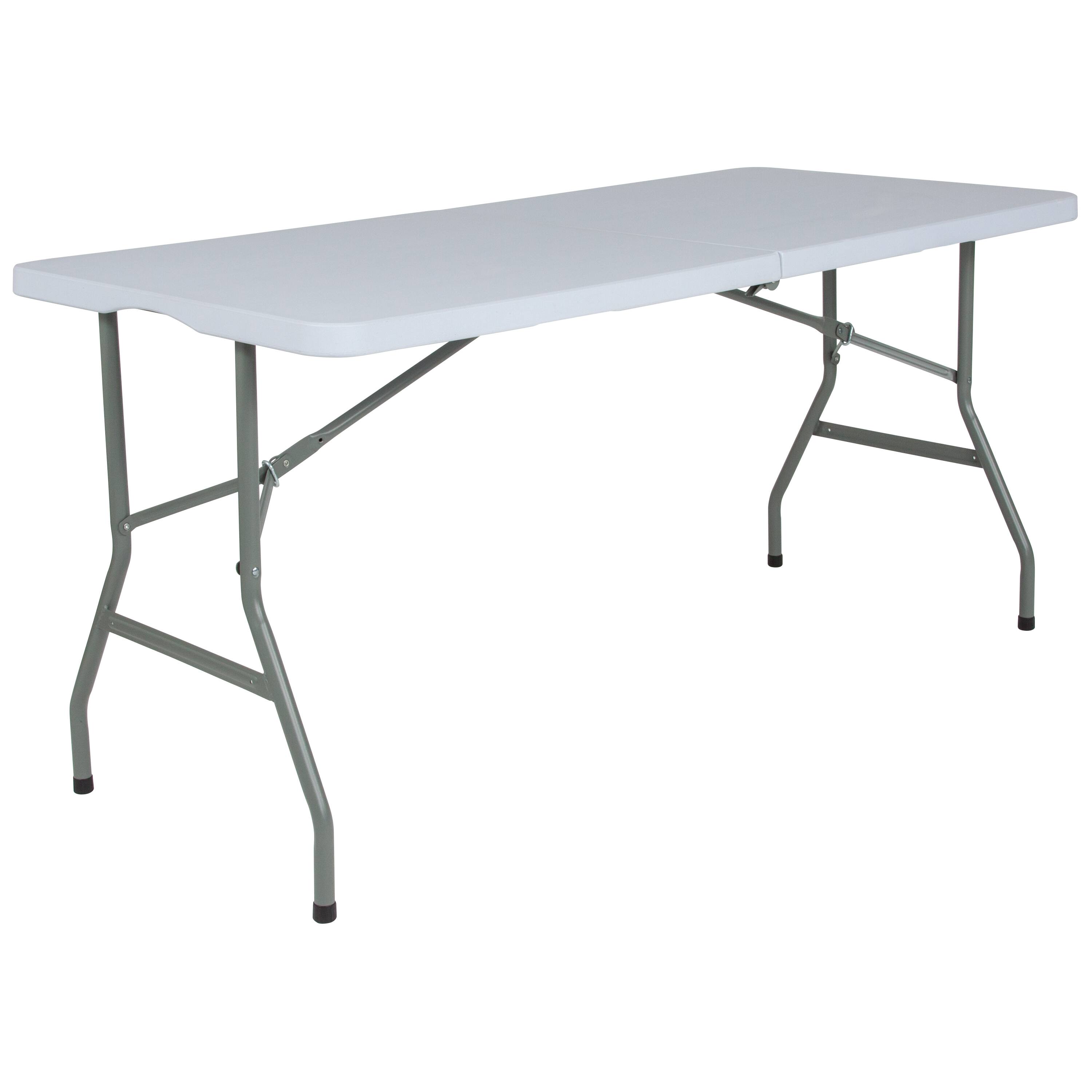 Front. Emma + Oliver - 4.97-Foot Bi-Fold Plastic Folding Table - Granite White.