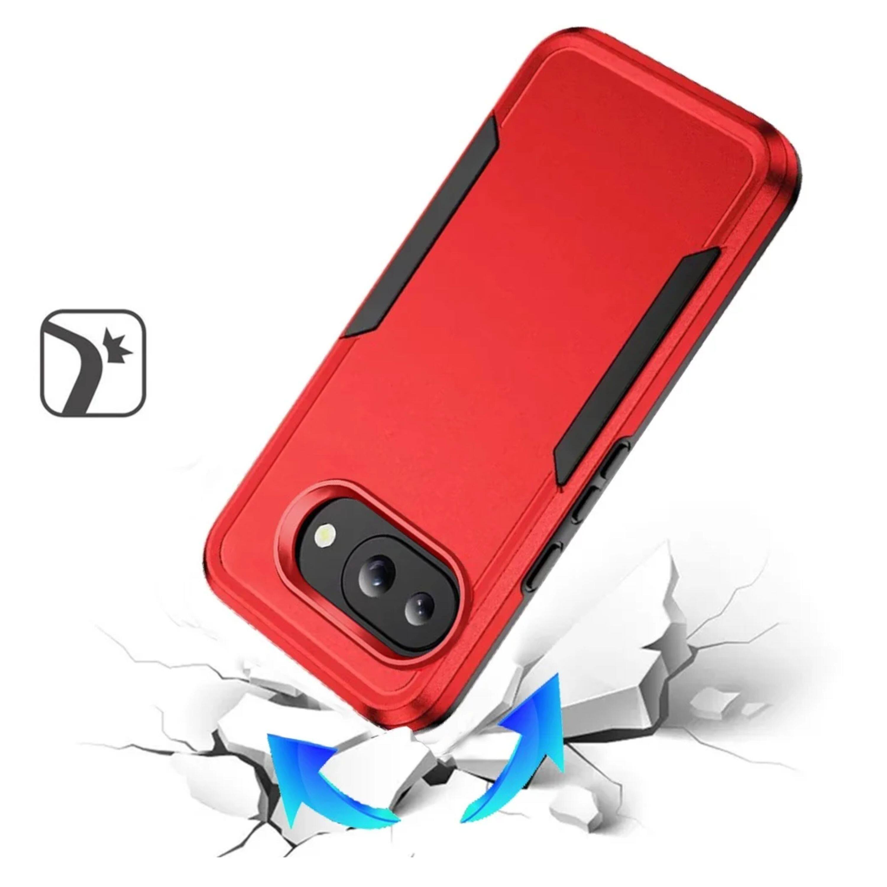 Angle. Kitcheniva - Rugged Shockproof Hybrid Case With Tempered Glass For Google Pixel 10a Red - Red.