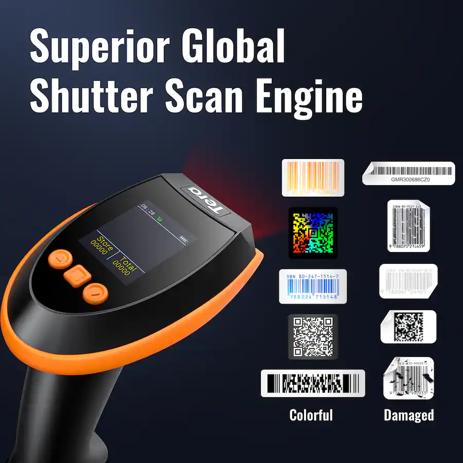 Tera 1D 2D QR Barcode Scanner Wireless with Digital Setting Screen 3 in ...