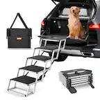 Front. VEVOR - Dog Stair for Cars, Wide 5-step Dog Car Steps, Folding Dog Car Ramp with Nonslip Surface, Supports up to 150 lbs - Black.