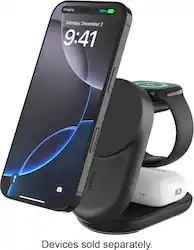 Belkin - 3-in-1 Foldable Magnetic Charging Stand, 25W Qi2, MagSafe compatible, charge iPhone, compact travel-friendly design - Black - Front_Zoom