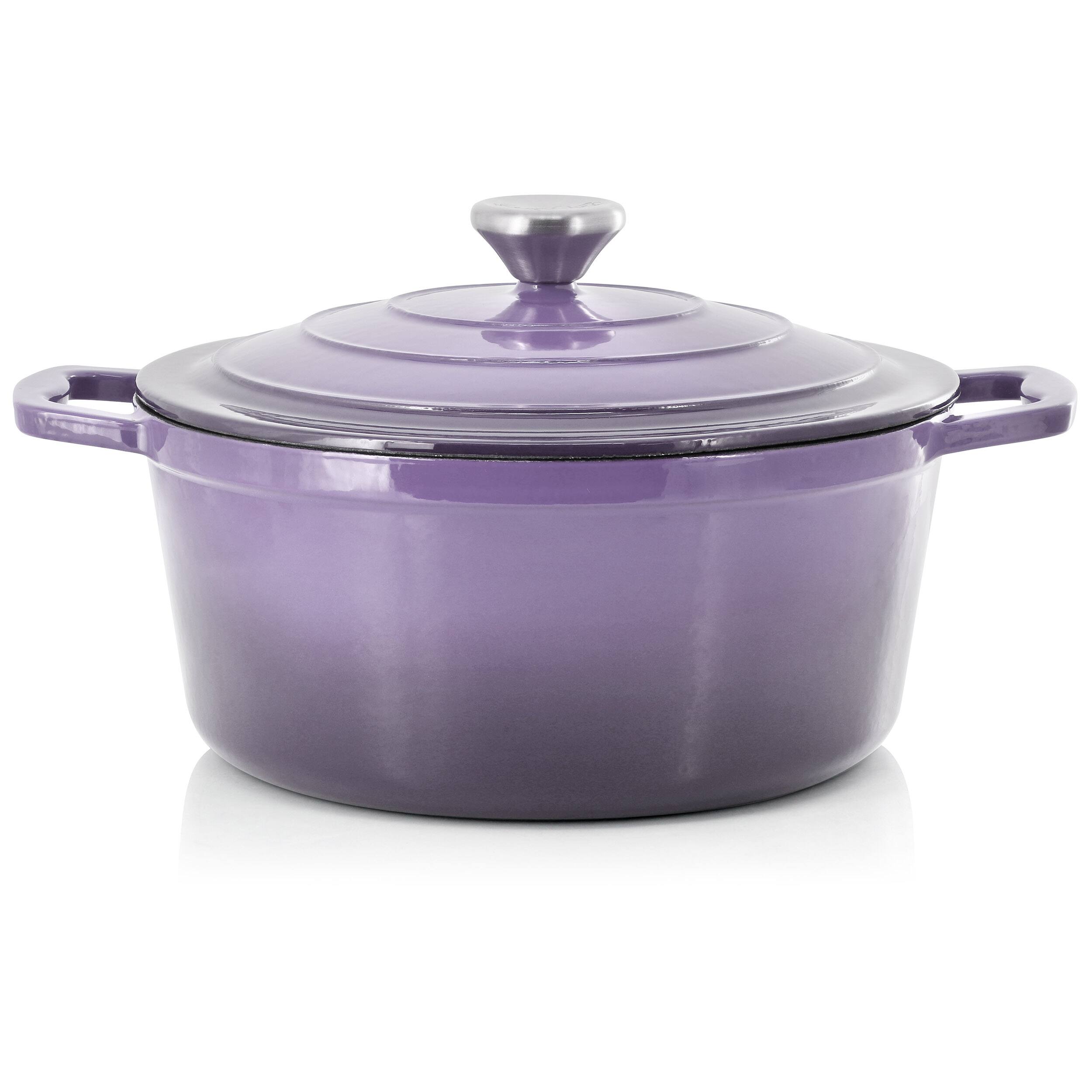 Alt View 1. MegaChef - MegaChef 5 Quarts Round Enameled Cast Iron Casserole with Lid in Gradient Purple - Purple.