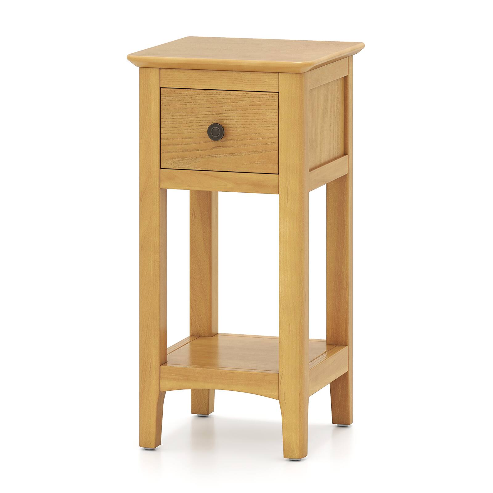 Left. WELLFOR - 3-Tier Nightstand with Drawer and Open Storage Shelf - Natural.