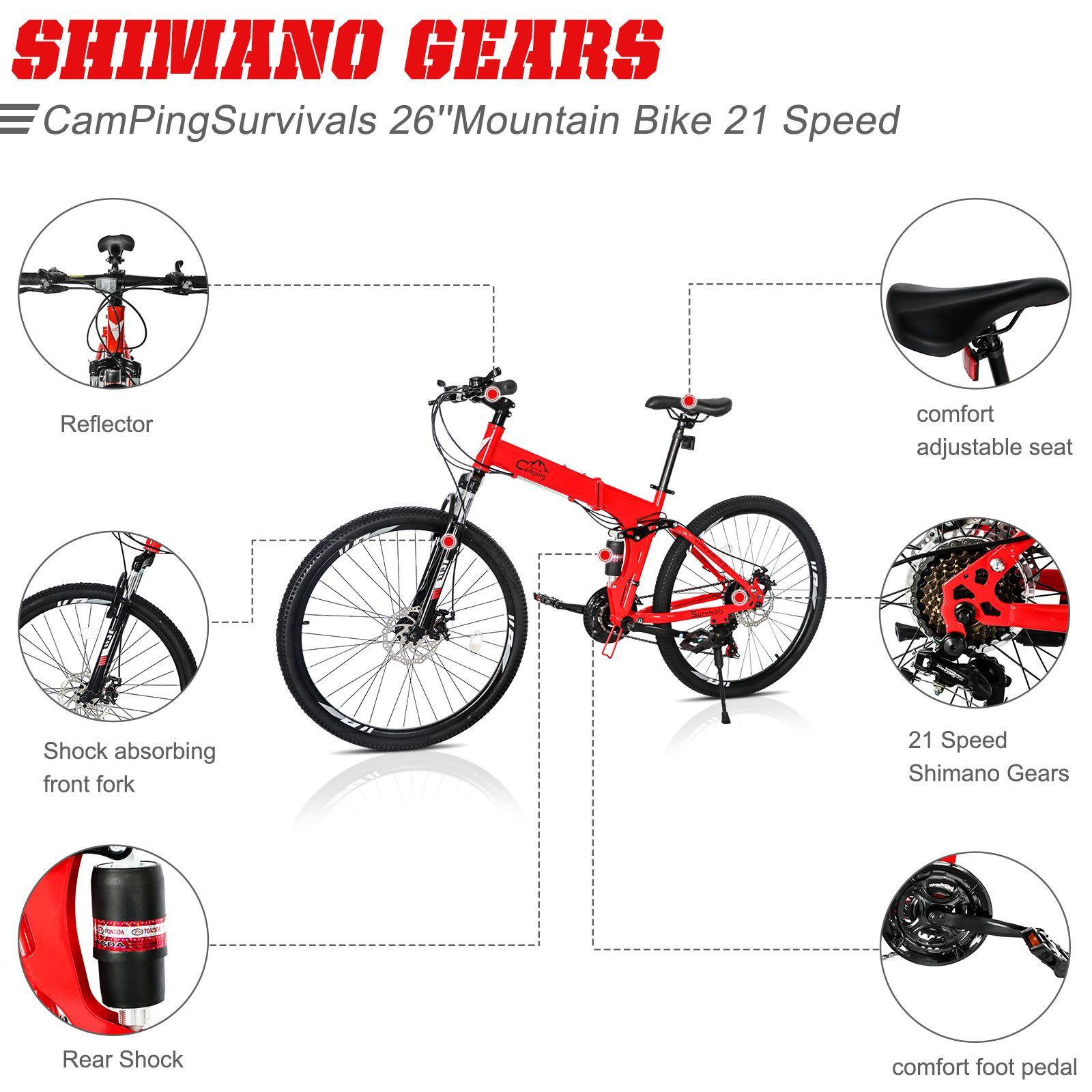 Alt View 1. Winado - Folding Mountain Bike Full Suspension Bike 26 Inch 21 Speed MTB Bicycles Double-Kill Disc Brake,High Carbon Steel Frame - Red.