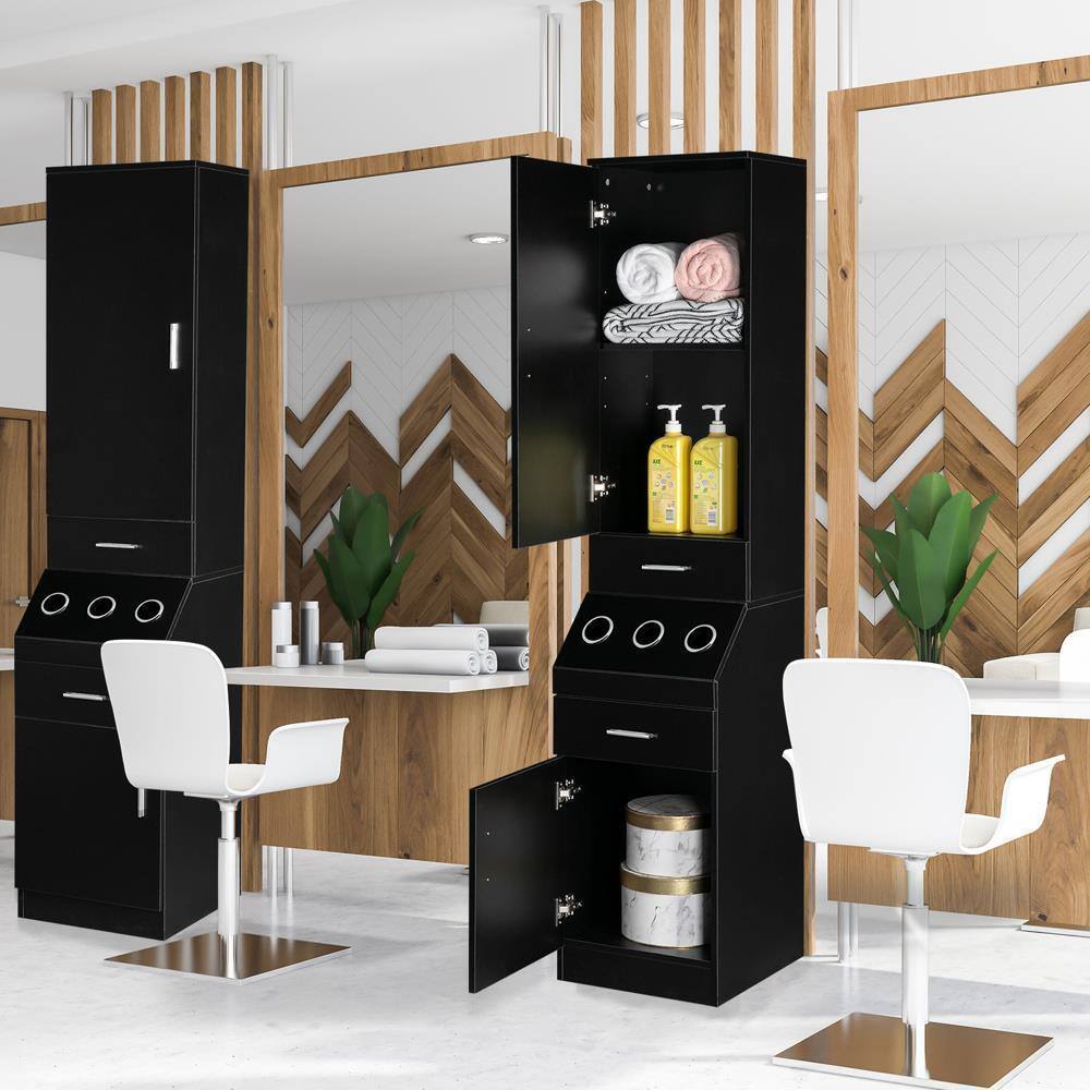 Alt View 4. Winado - Barber Storage Station Cabinet with 2 Drawers & 2-Tier Storage Shelf & 1 Storage Cabinet & 3 Hot Tool Holders for Beauty - Black.