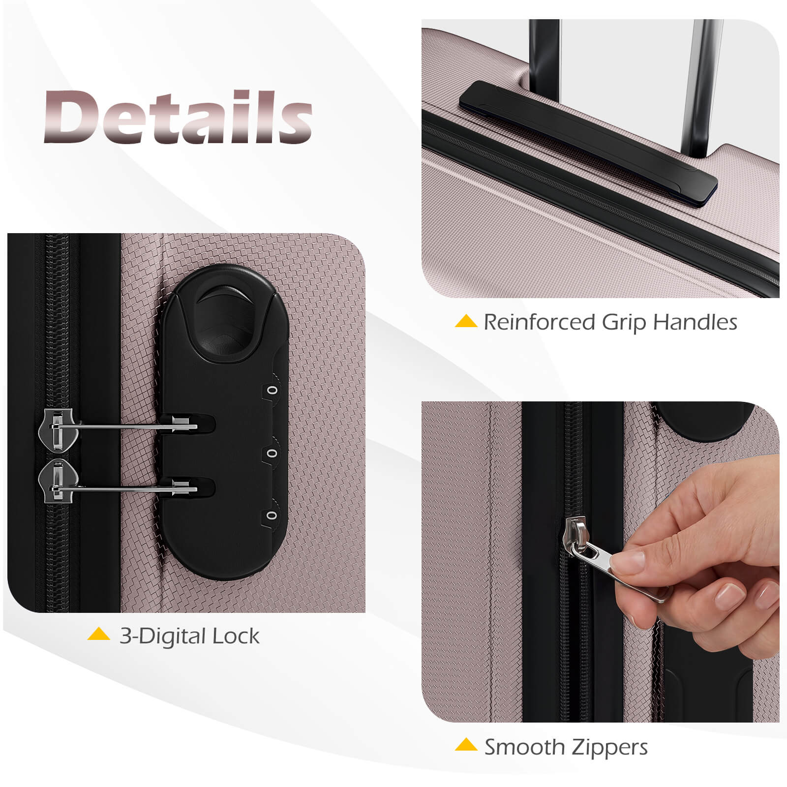 Details  
- Reinforced Grip Handles  
- 3-Digital Lock  
- Smooth Zippers