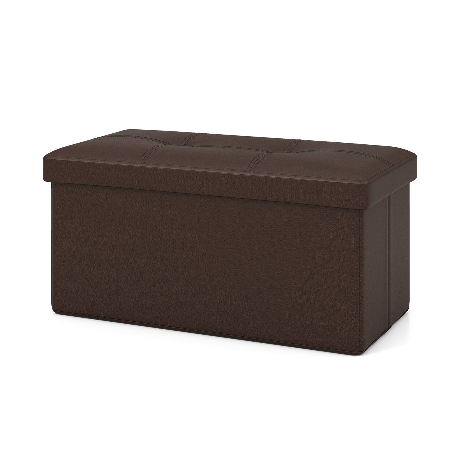 Sugift - Upholstered Rectangle Footstool with PVC Leather Surface and Storage Function - Brown