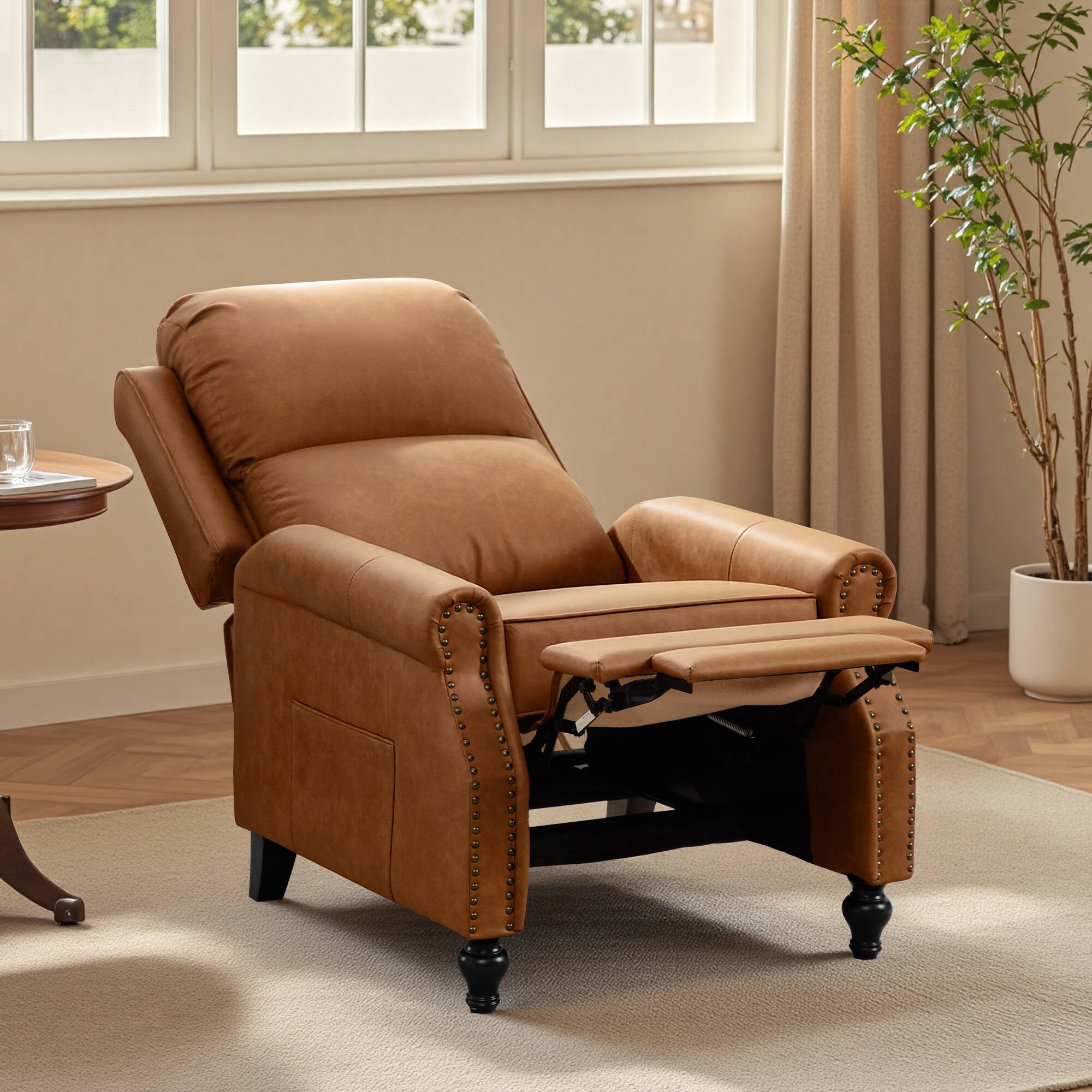 Alt View 4. KERDOM - Upholstered Recliner with Thick Seat Cushion, PU Leather Glider Push Back Accent Armchair Reading Chair with Footrest - Brown.