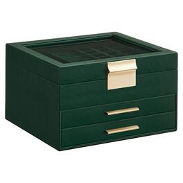 Songmics Home - 3-Layer Jewelry Box Organizer with 2 Drawer in Forest and Gold - Green