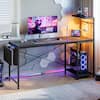 Front. RSPGAME - 60'' Gaming Desk with Monitor Shelf & Storage Drawer, Ergonomic LED Lights Computer Desk for Home Office - Black.