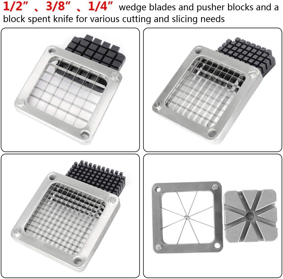1/2", 3/8", 1/4" wedge blades and pusher blocks and a block spent knife for various cutting and slicing needs