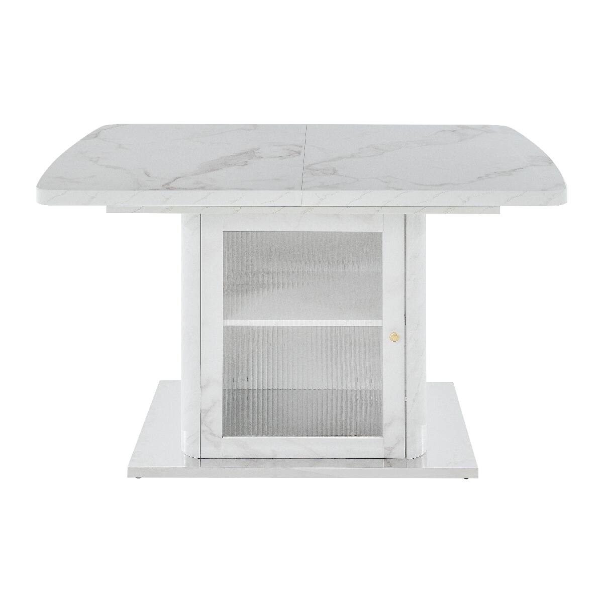 Alt View 7. Loheer - Loheer Extendable Rectangular Dining Table with White Marble Look and Storage Cabinet Base - White.