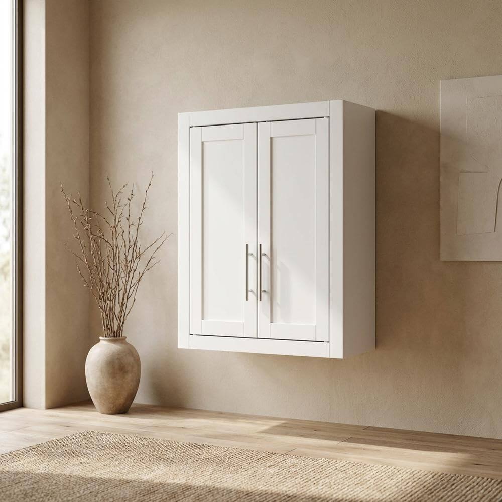 Angle. FurniFact - White Wall-Mount Storage Cabinet - White.