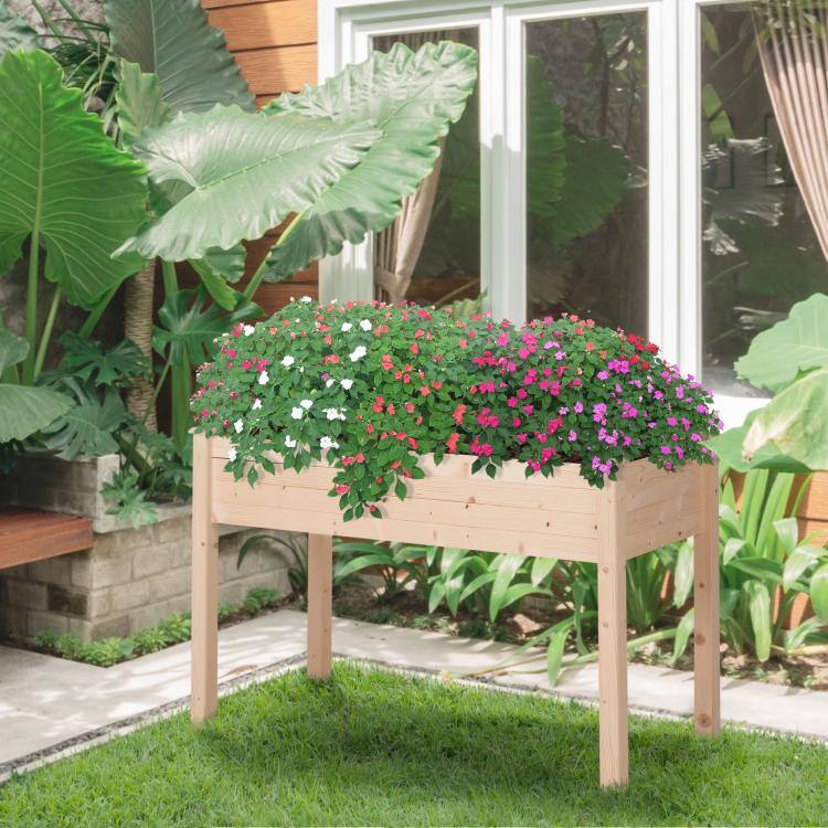 Alt View 2. PULUZ - Raised Garden Bed with Legs, 48 inch x 22 inch x 30 inch, Elevated Wooden Planter Box, Self-Draining with Bed Liner - Natural.